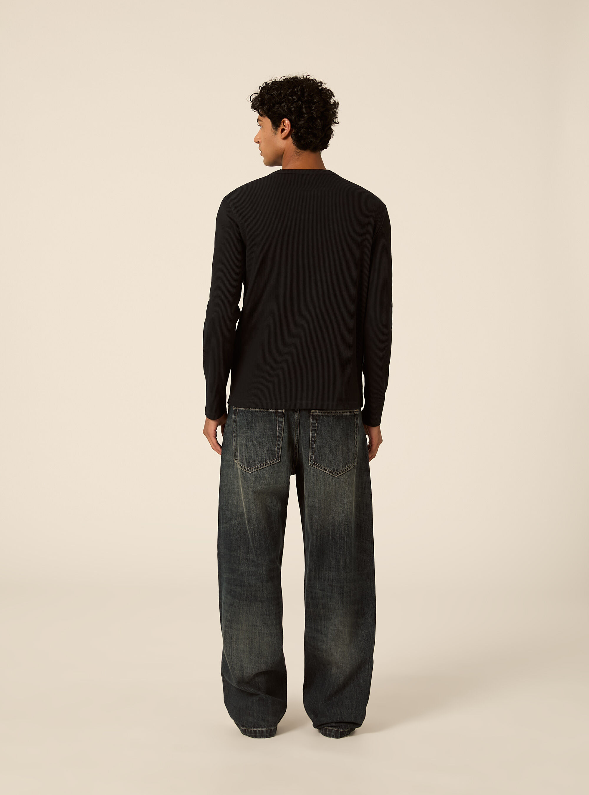 T-shirt henley a coste con  manica lunga, NA1 NAVY DARK
