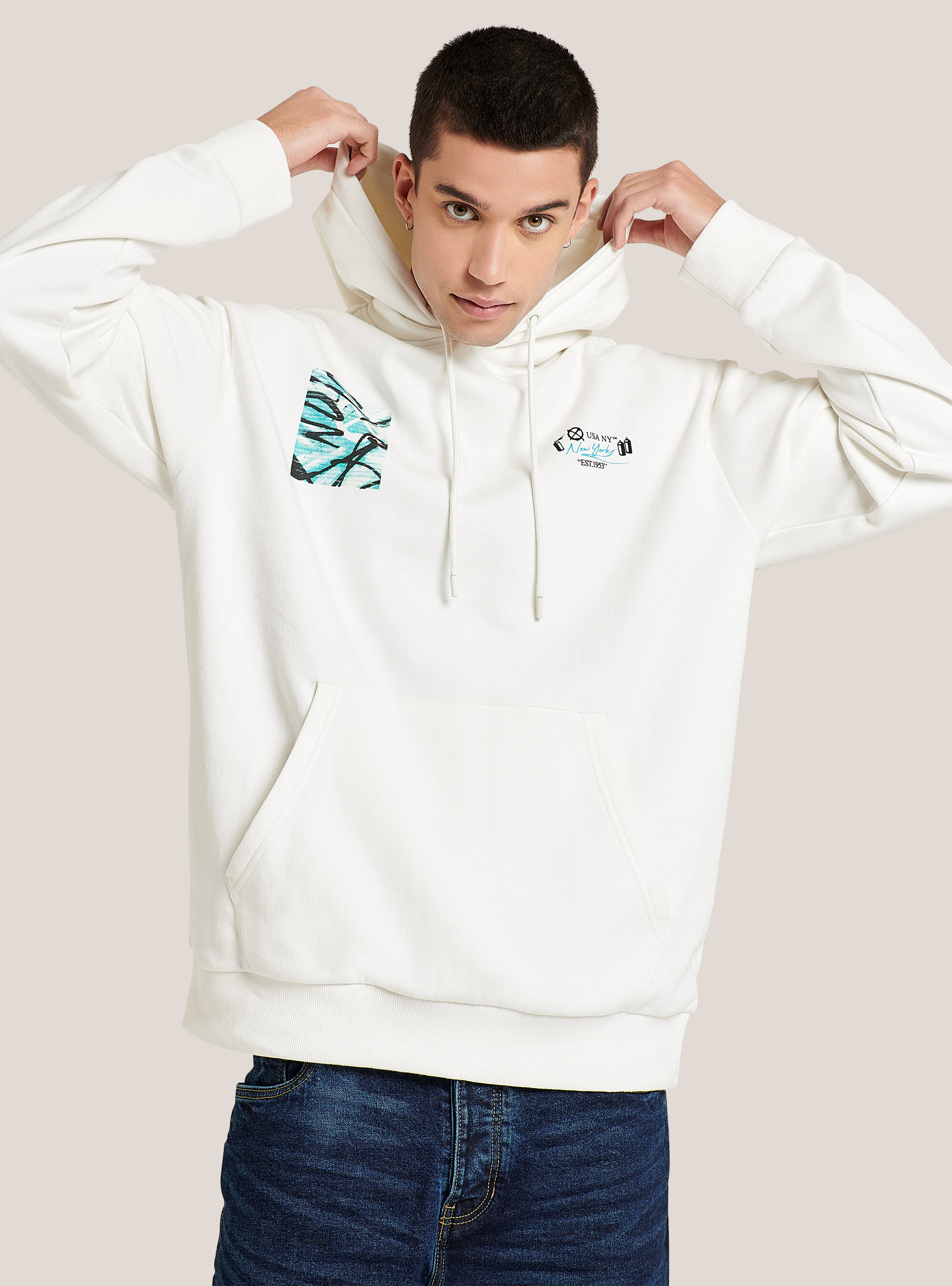 white oversized sweatshirt