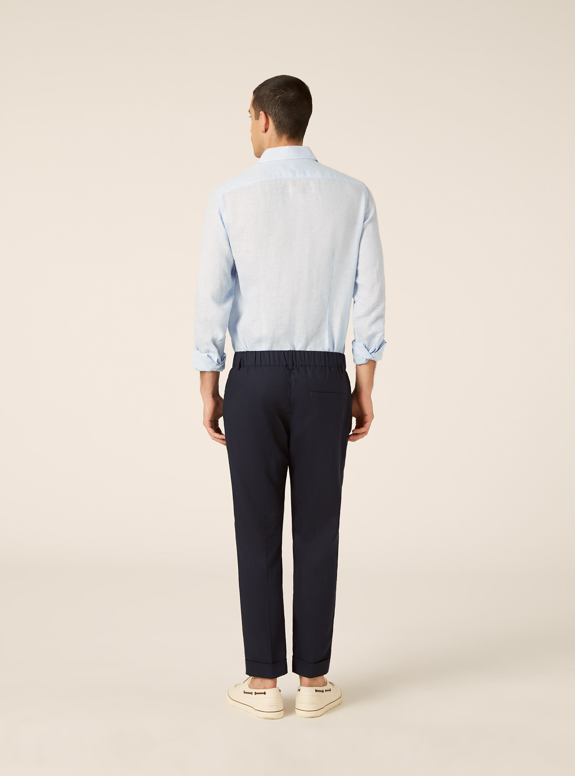 Pantaloni una pince misto lino, NA1 NAVY DARK