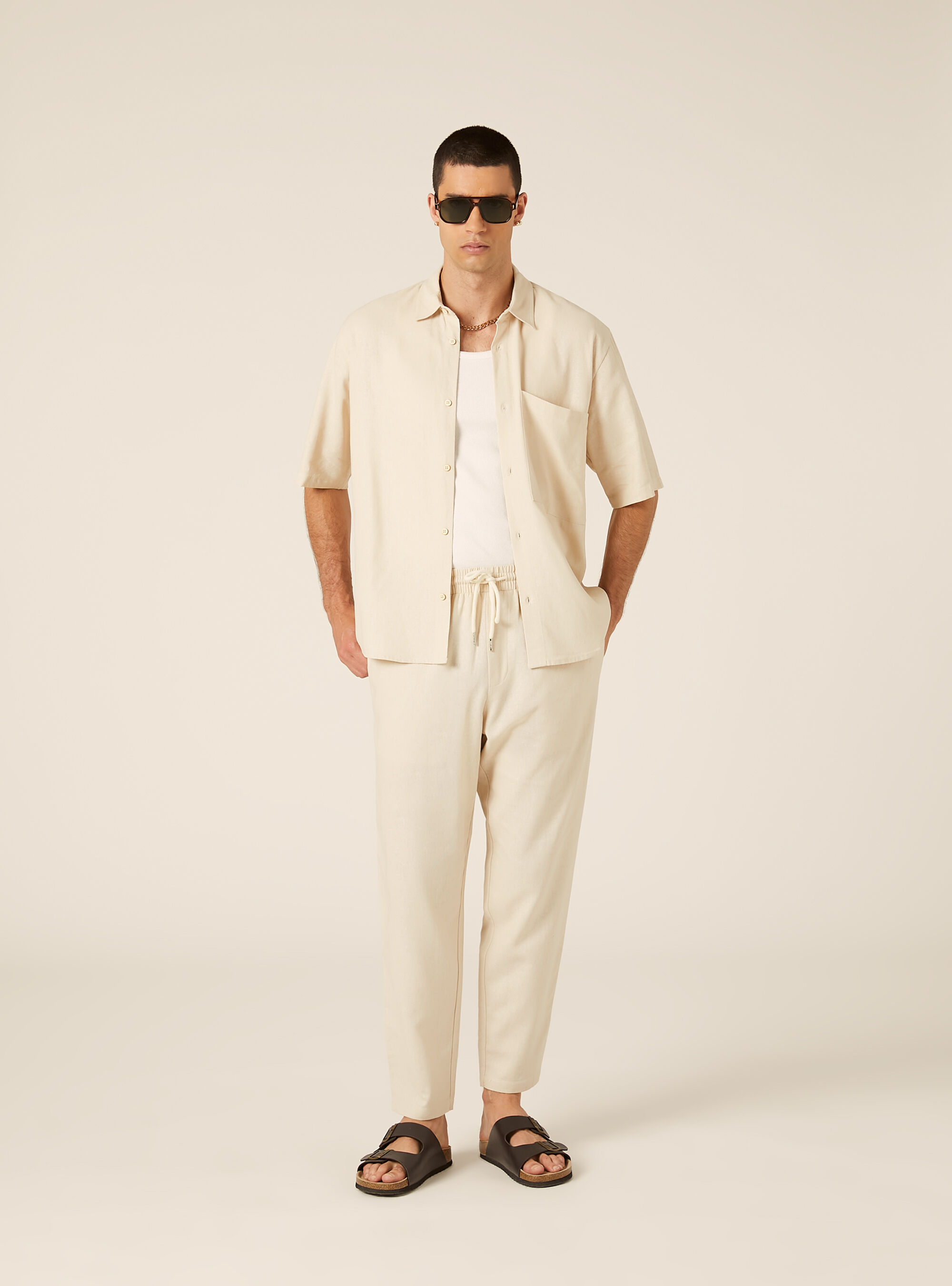 Pantalaccio in misto lino  con coulisse in vita