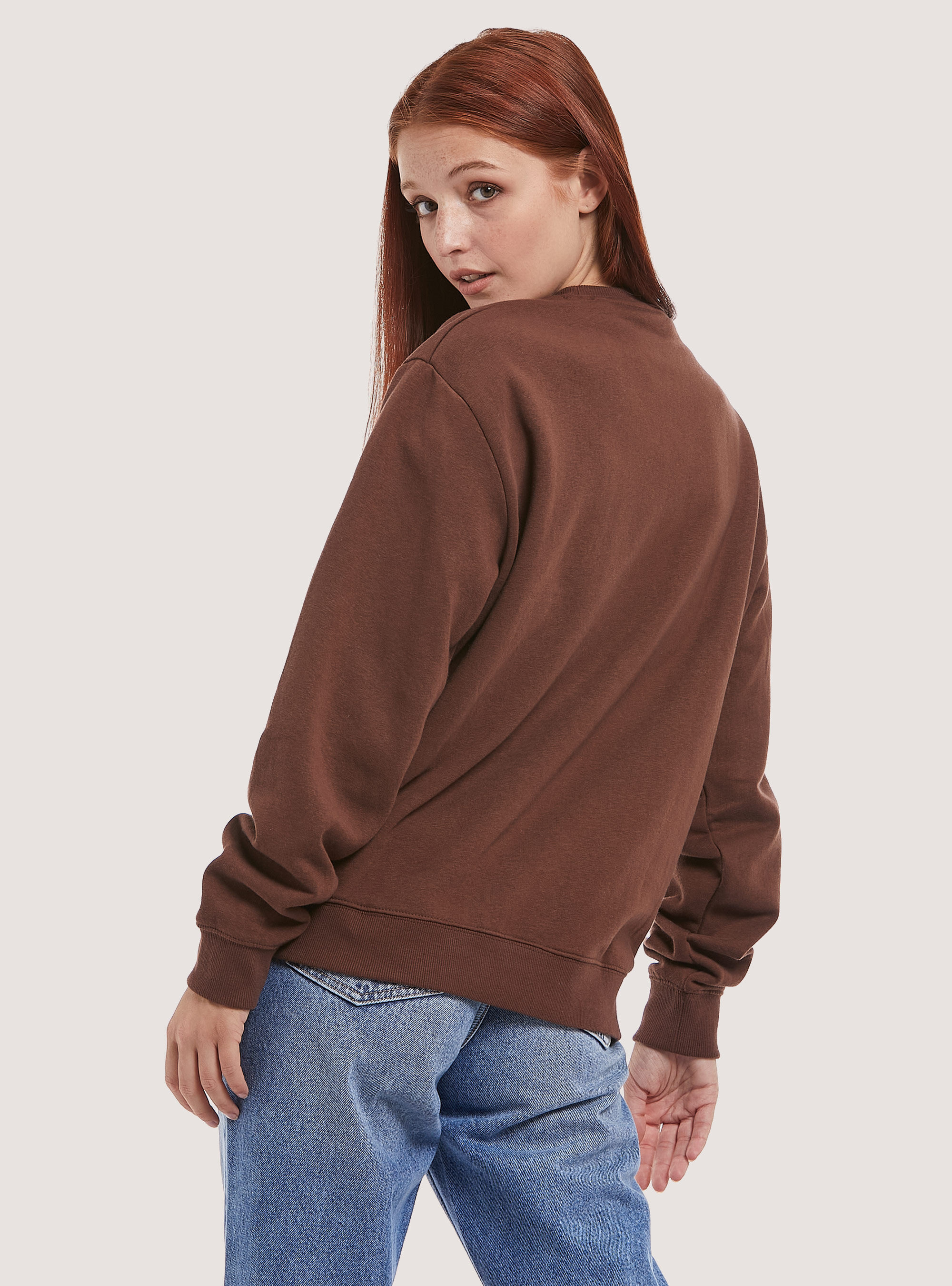 Felpa girocollo in cotone in tinta unita, BR2 BROWN MEDIUM
