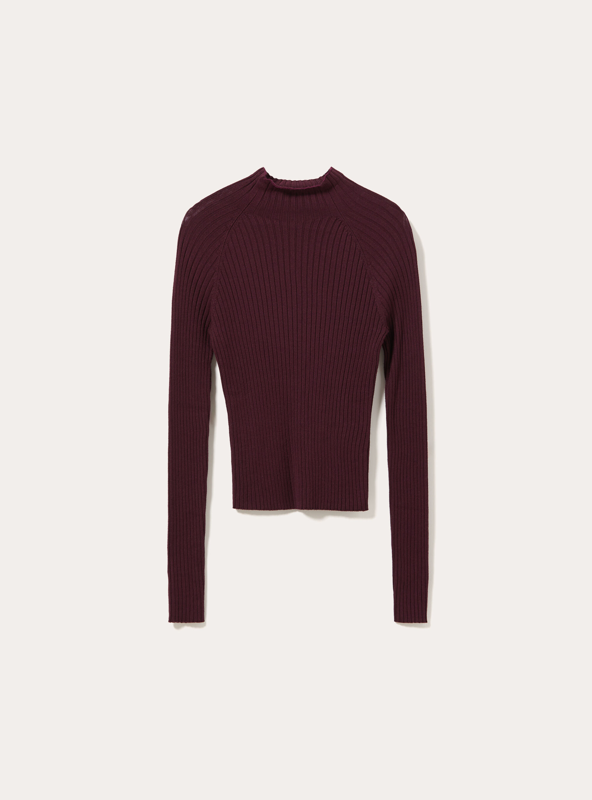 Ribbed mock neck jumper with raglan sleeves, BO1 BORDEAUX DARK