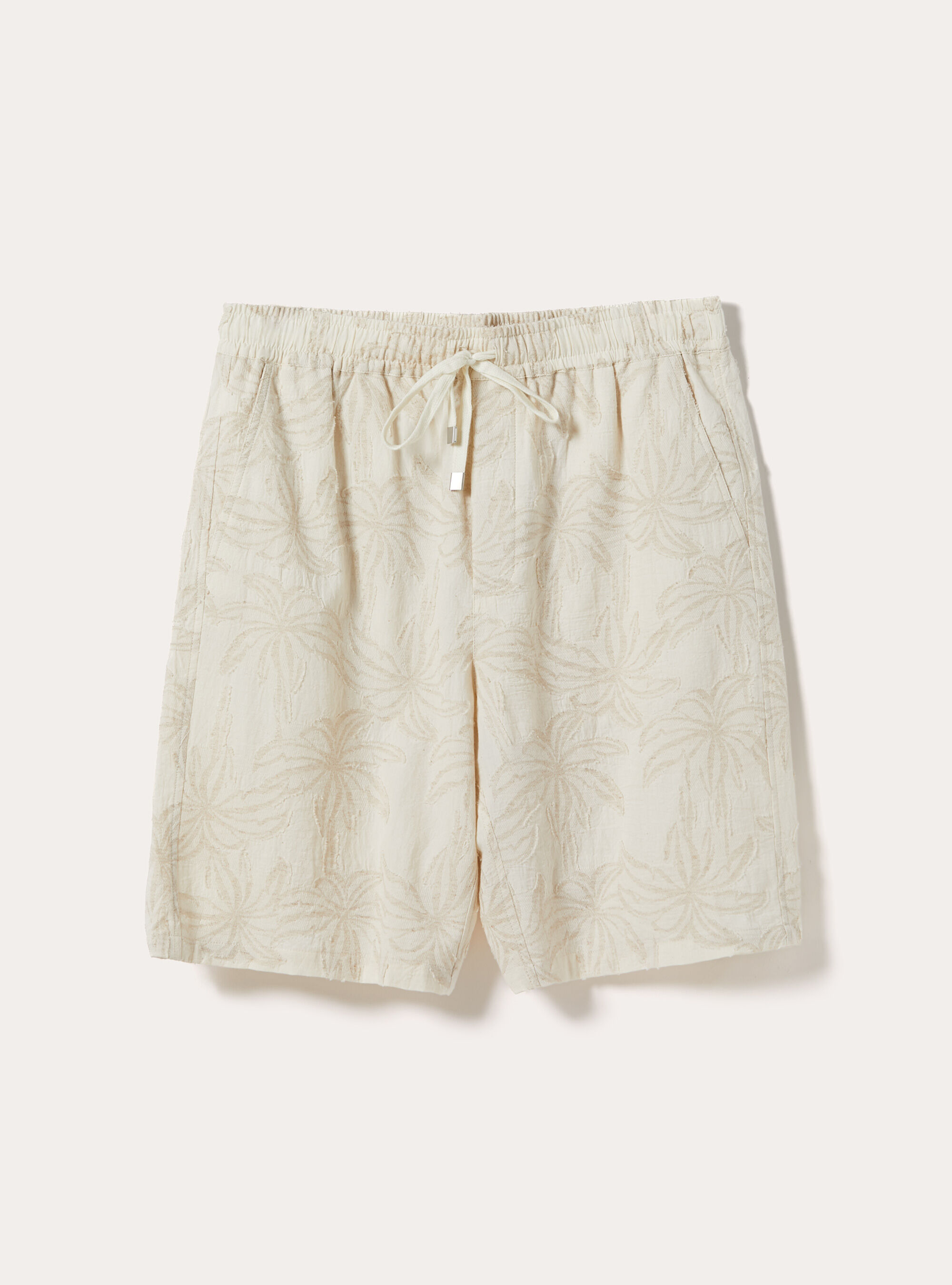 Bermuda in misto lino jaquard con laccio in vita, CREMA CHIARO
