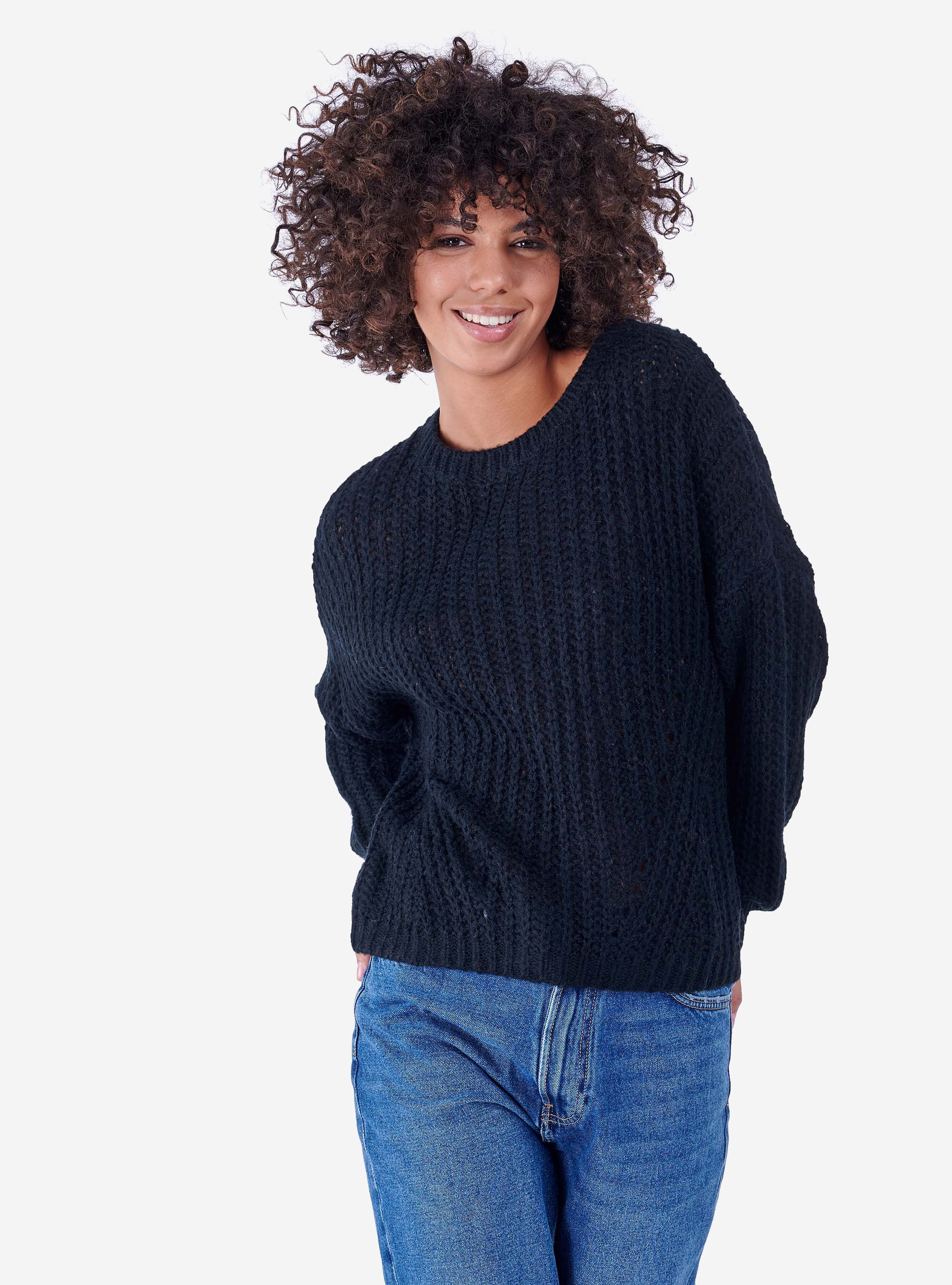 Pull large &agrave; col rond, C101 BLACK