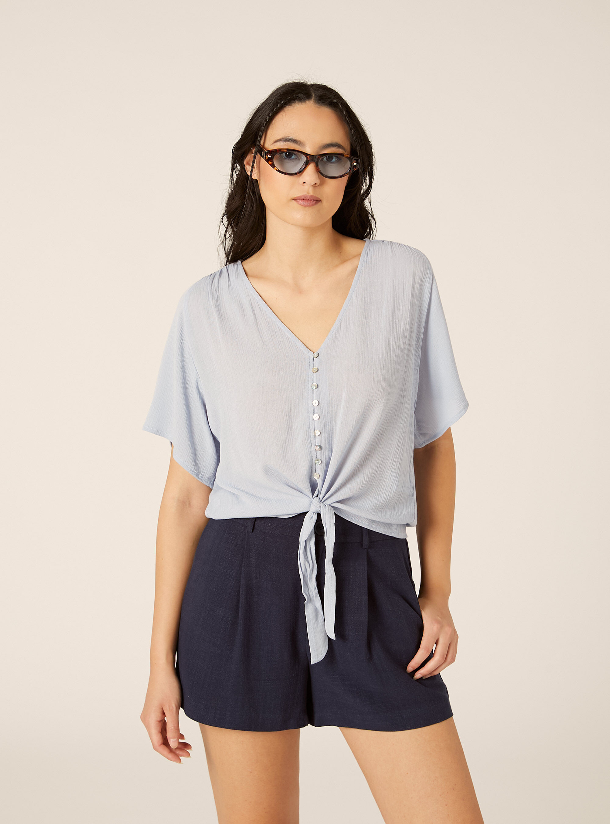 Camicia con nodo in crepe