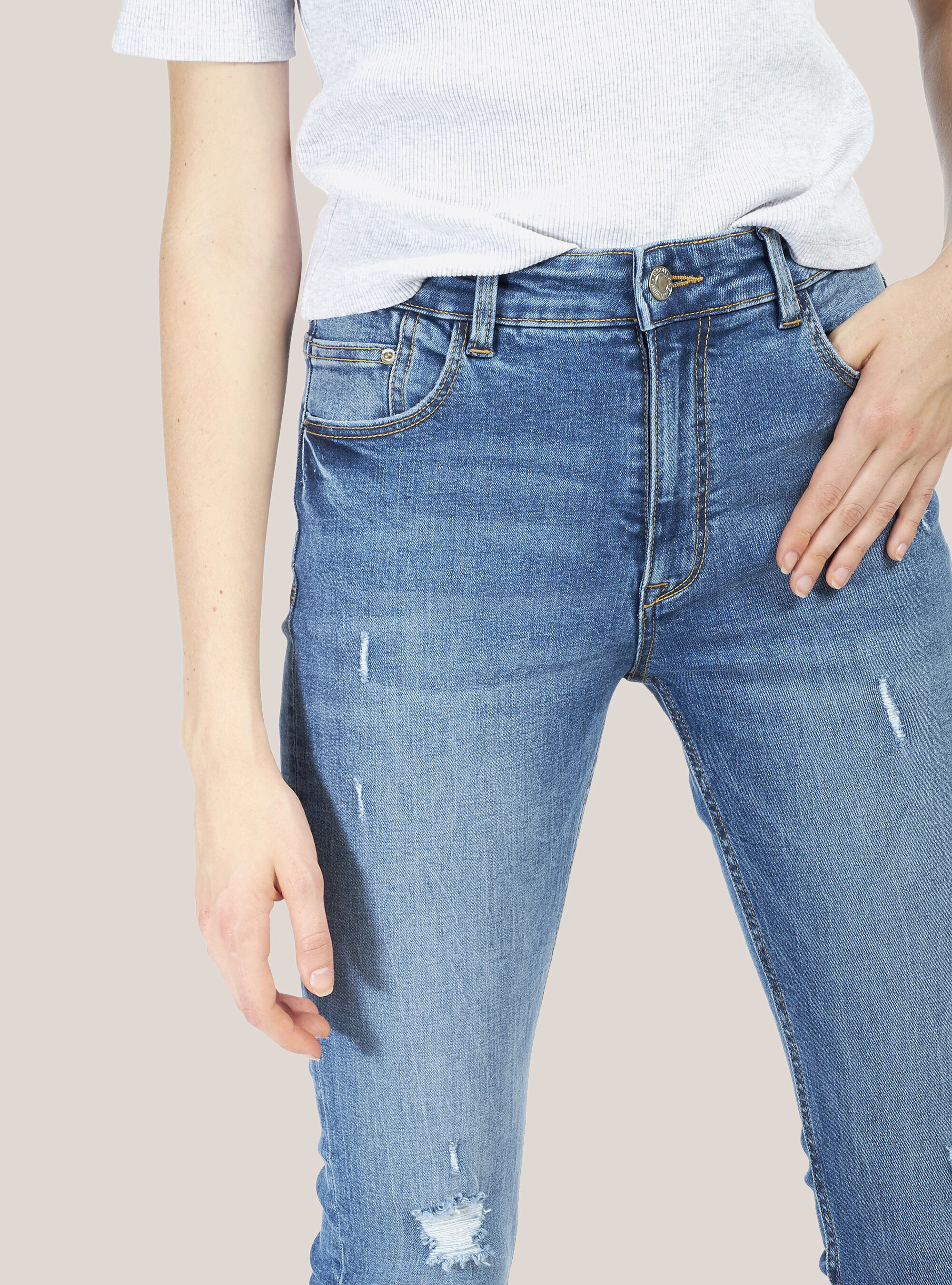 Skinny-Fit-Jeans mit hoher Taille, C284 AZZURRE