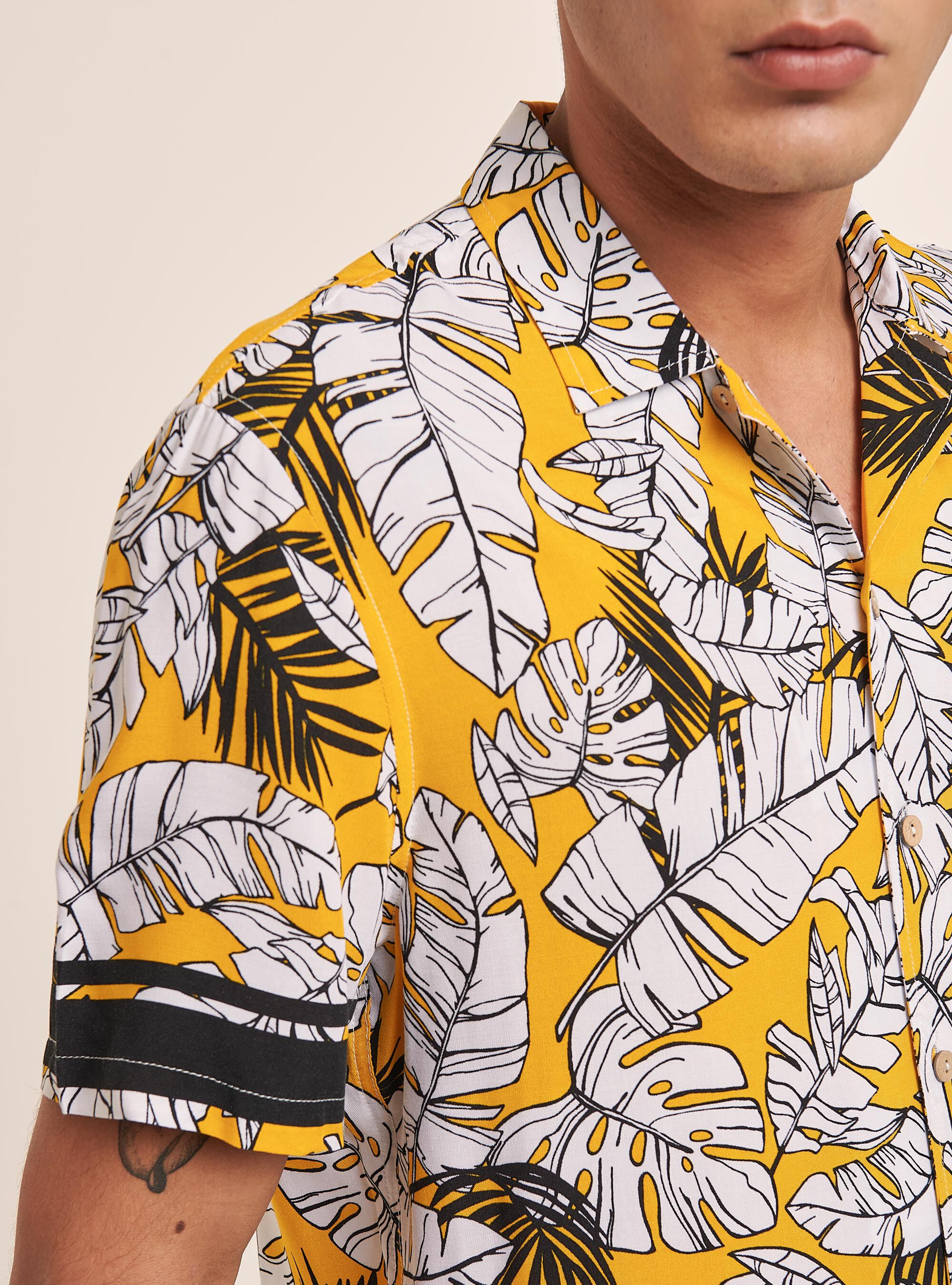 Camicia a maniche corte con stampa floreale, LEAVES