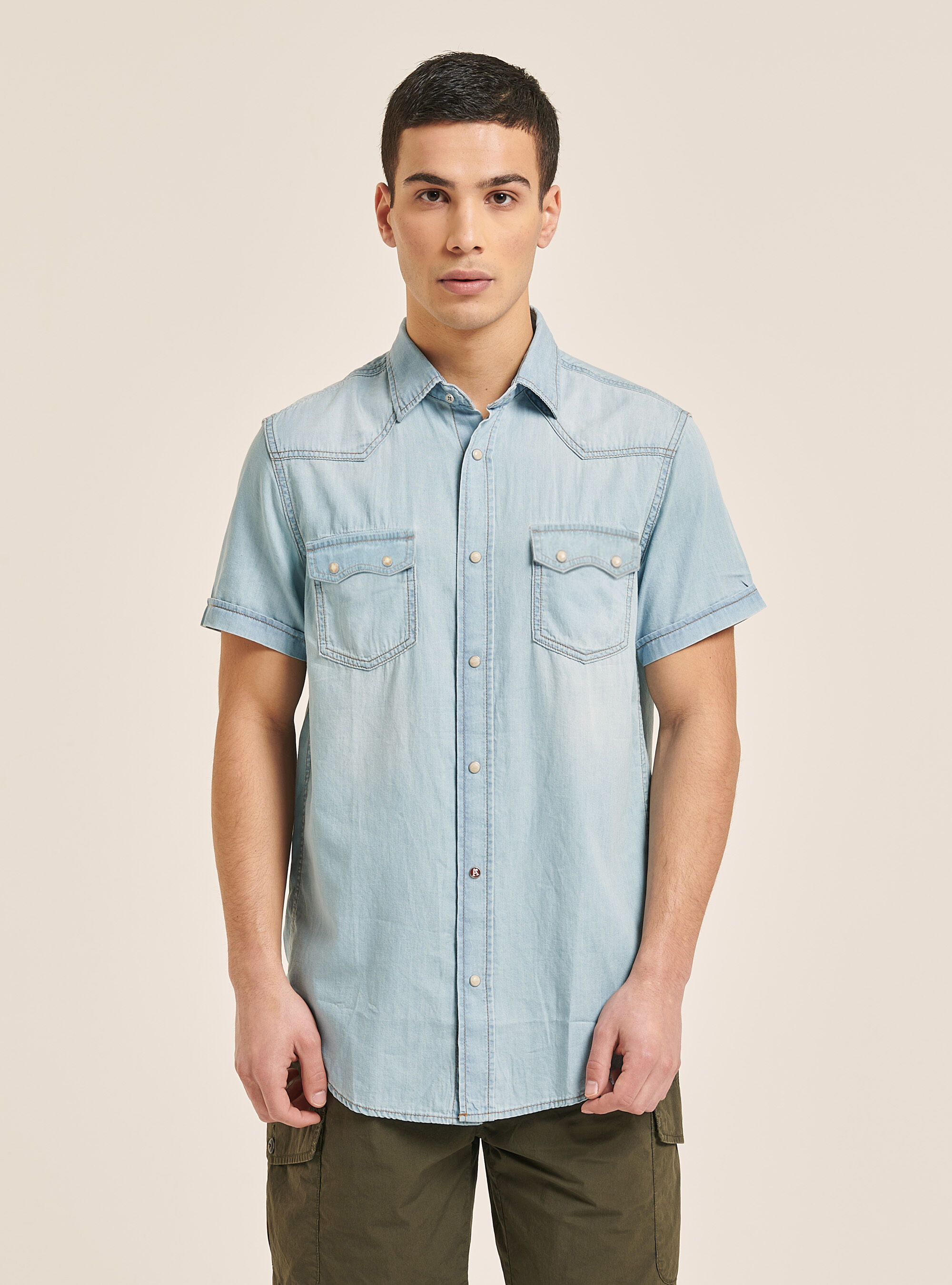Camicia manica corta in denim leggero