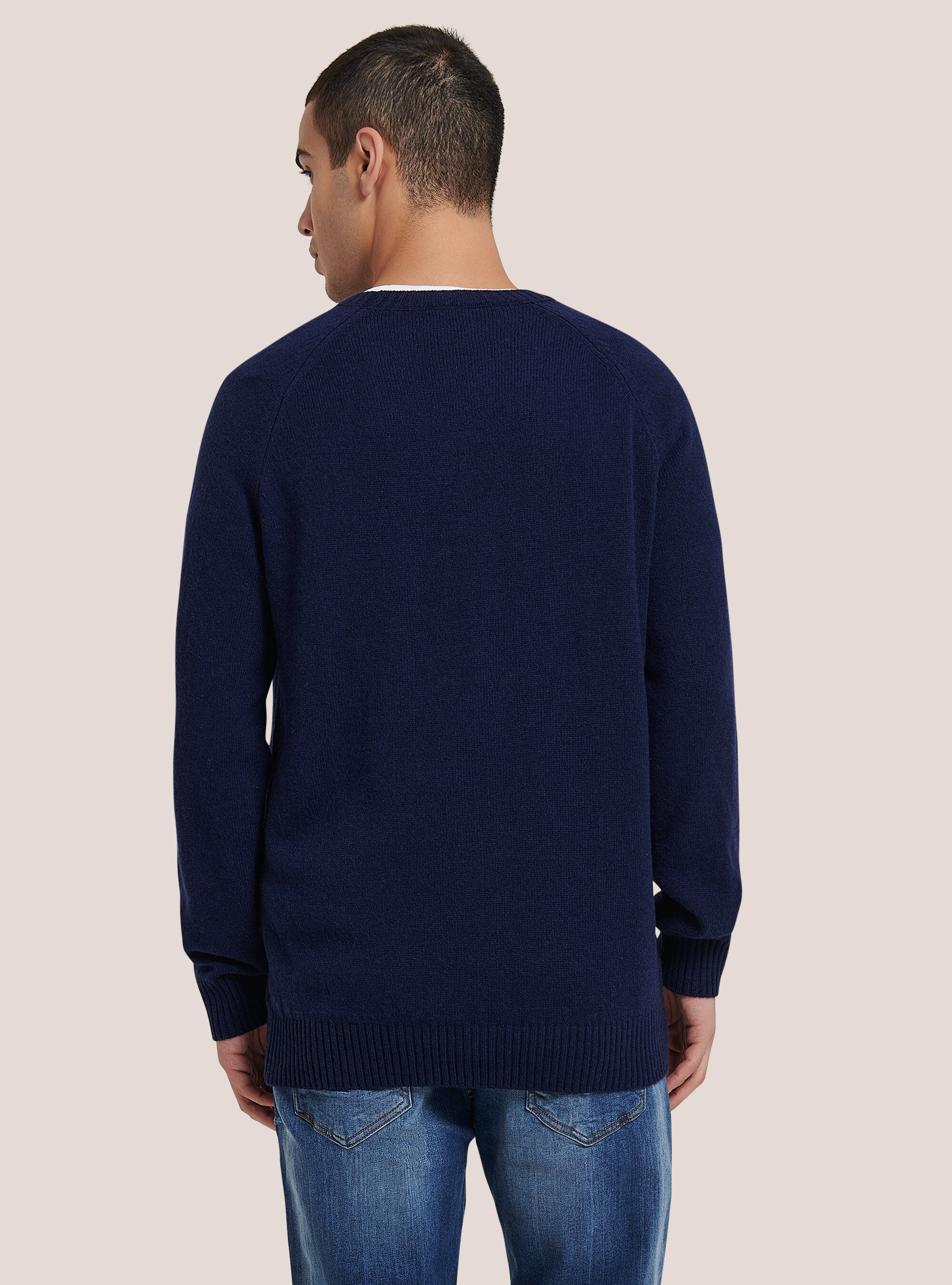 Pullover girocollo in misto lana, BLU MARINO