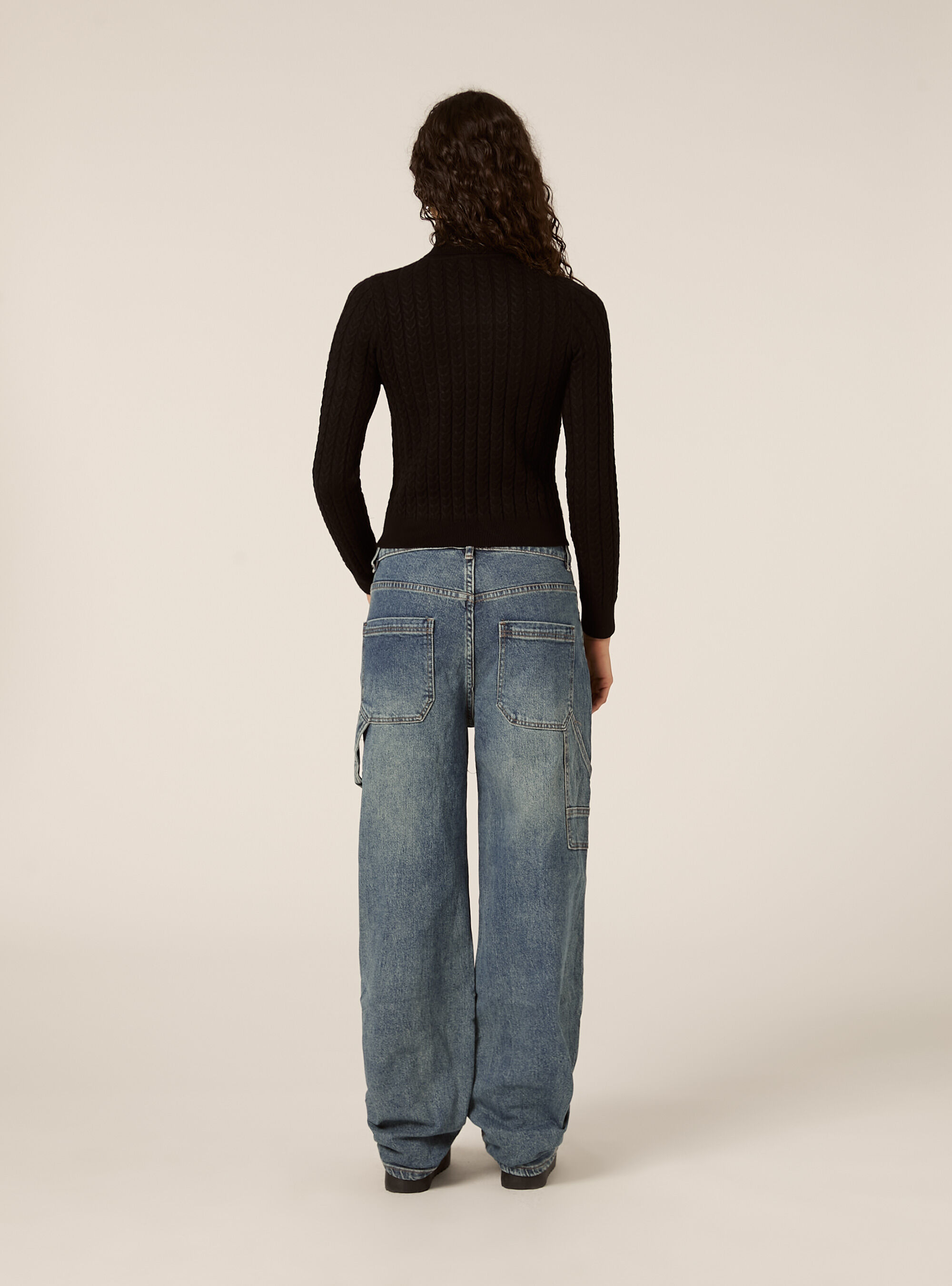 Pullover mit hohem Kragen und Zopfmuster, BK1 BLACK