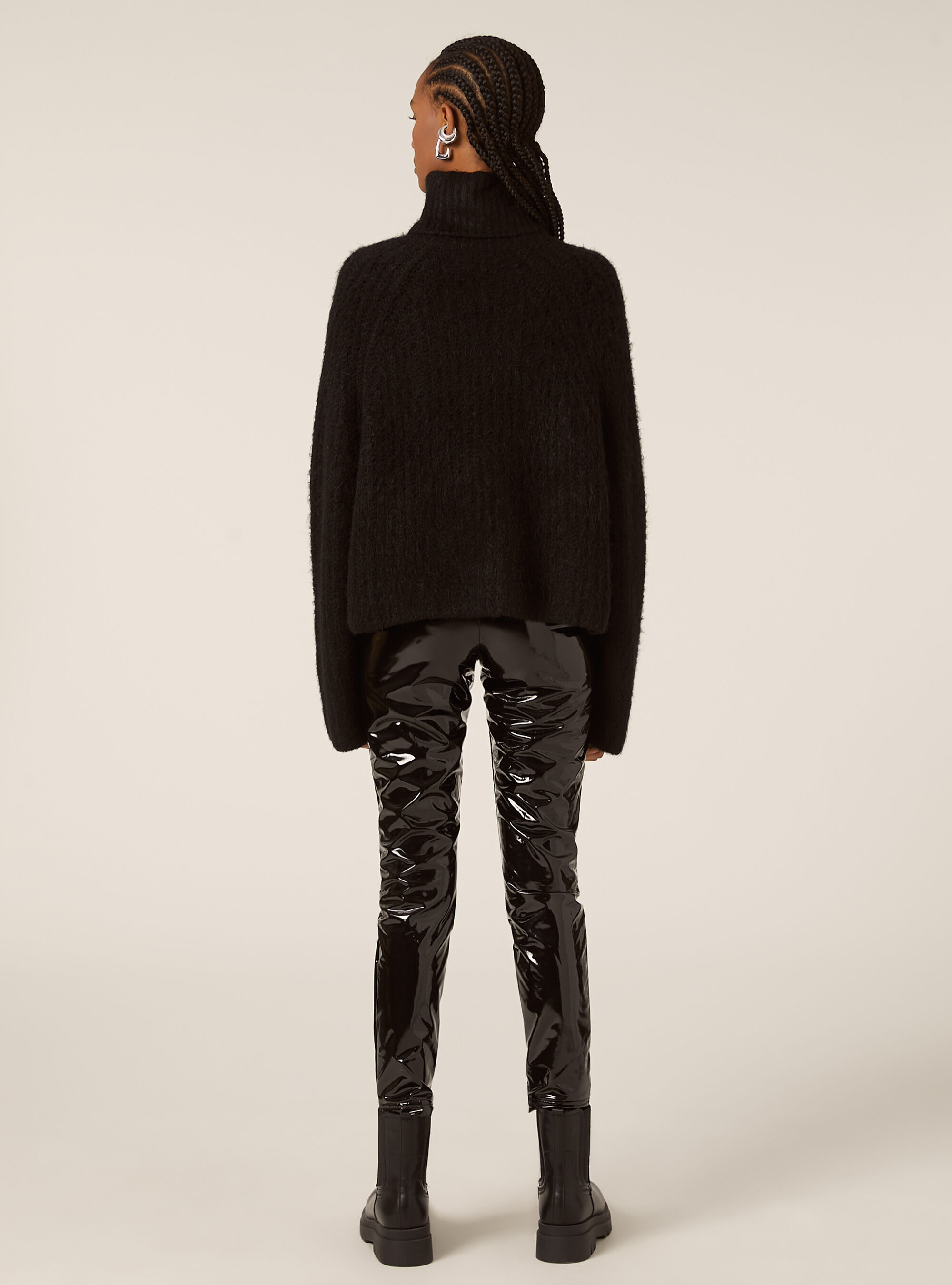 Pullover a costa inglese a collo alto, BK1 BLACK