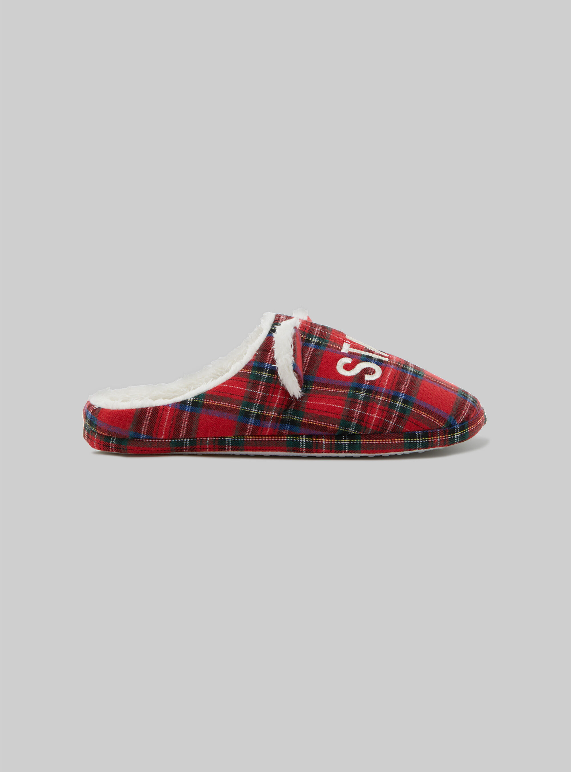 Pantofole in tartan con interno in eco pelliccia, RD2 RED MEDIUM
