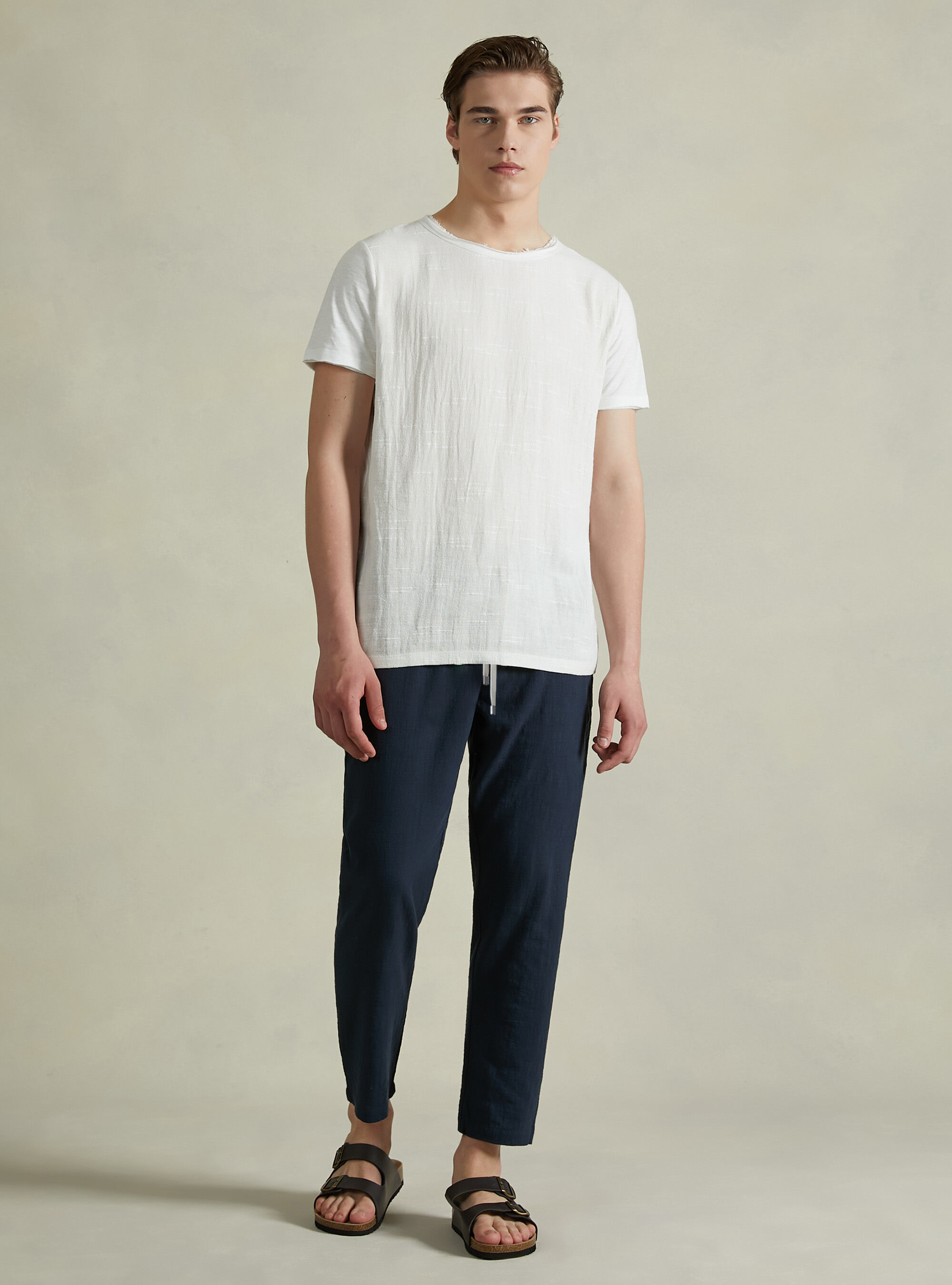 Pantaloni in cotone con laccio in vita, NA2 NAVY MEDIUM