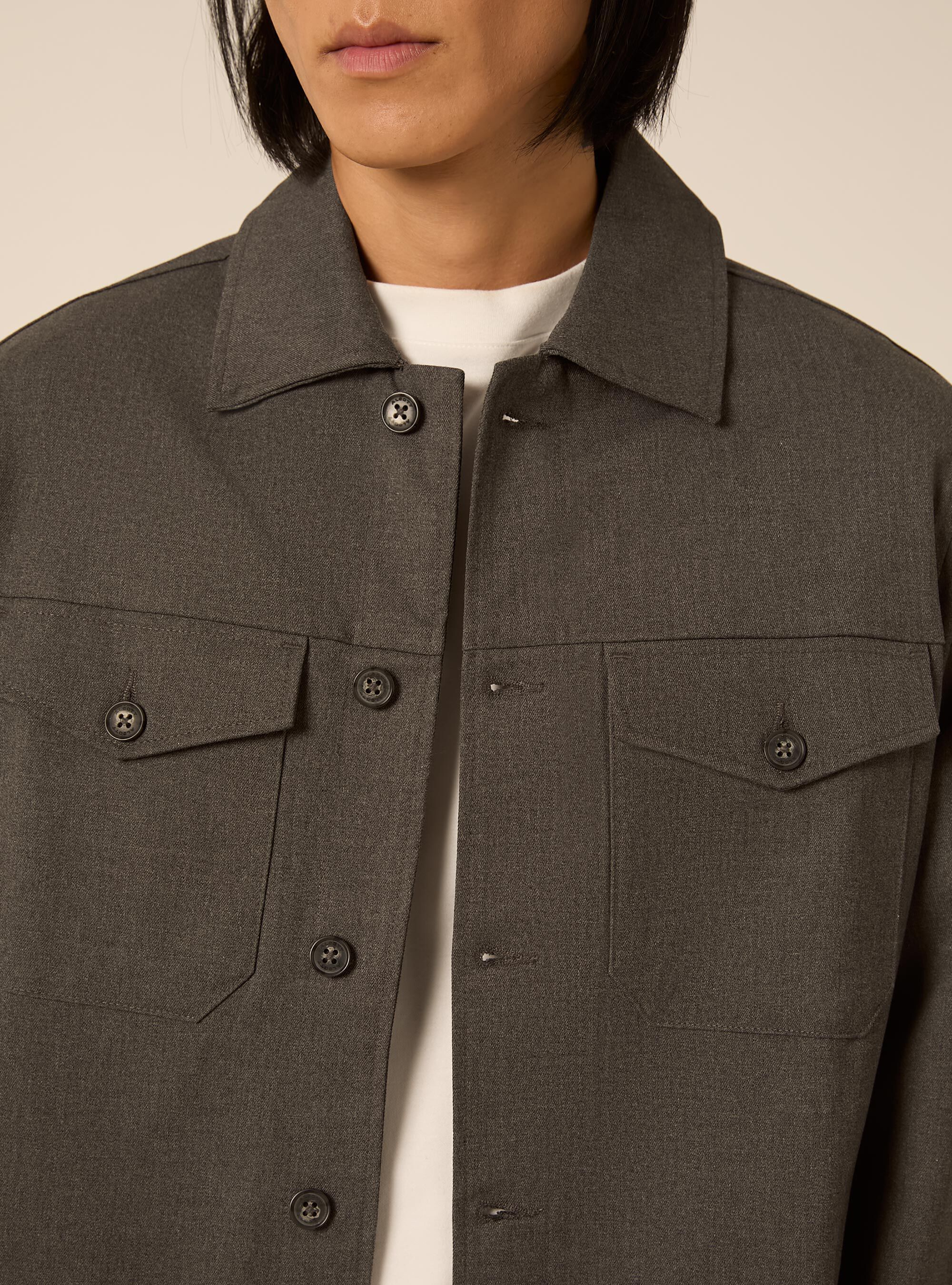 Shirt jacket with patch pockets, MGY1 GREY MEL DARK
