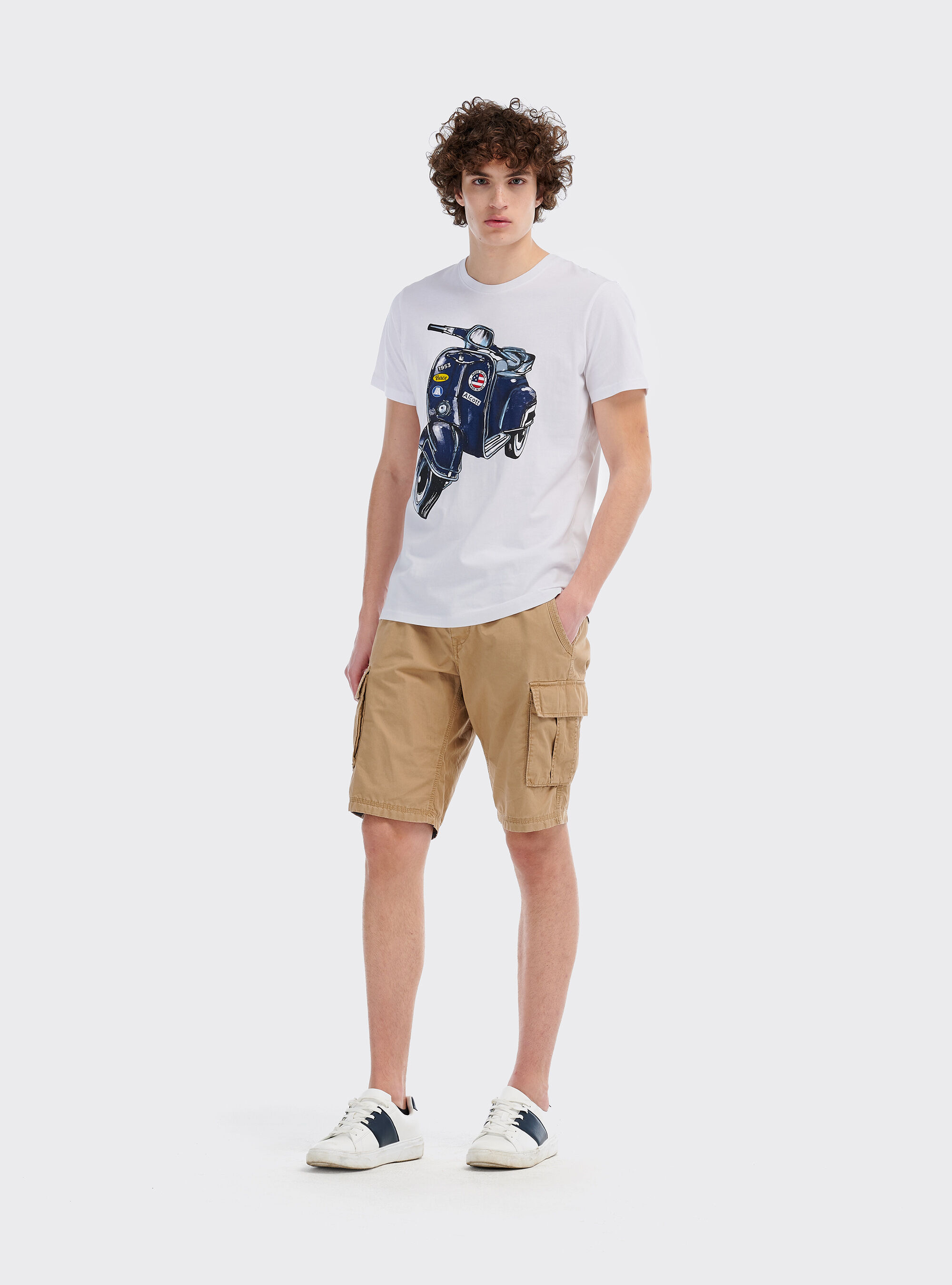 Maglietta con stampa vespa e logo Alcott, BIANCO