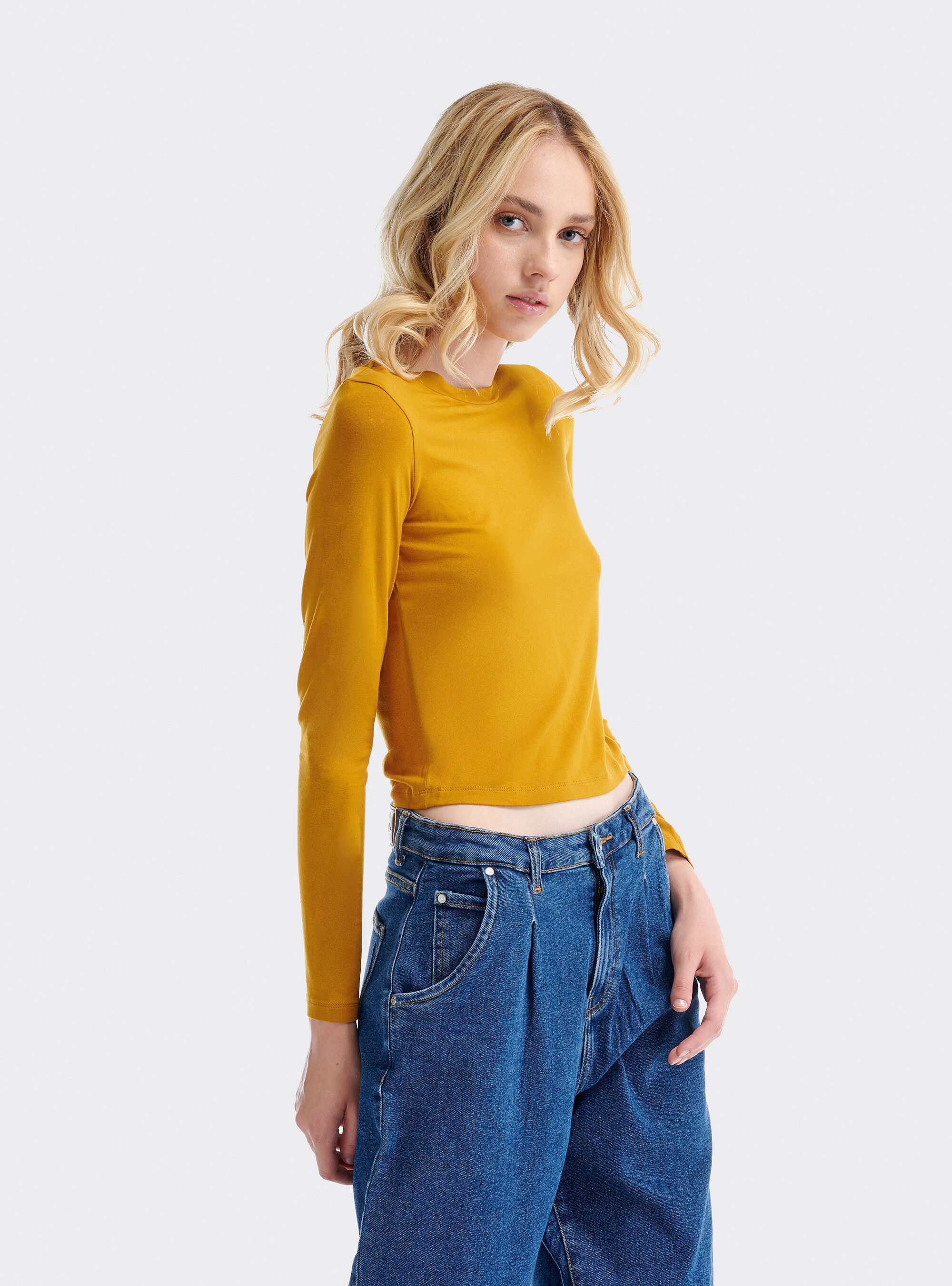 Maglietta basic a maniche lunghe, C7720 SENAPE