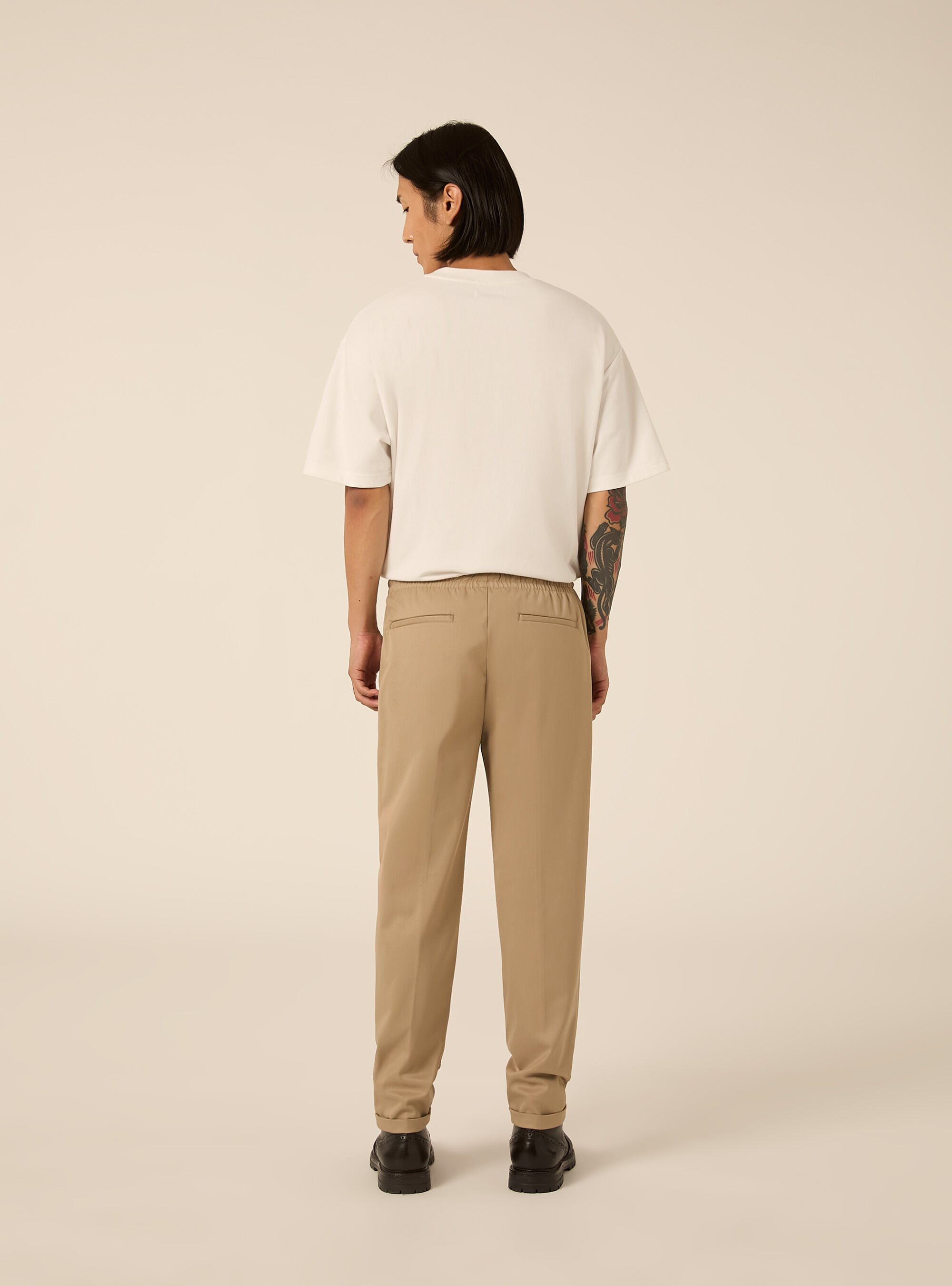 Pantalon jogger de vestir con cintura elastica y cordon, BG2 BEIGE MEDIUM