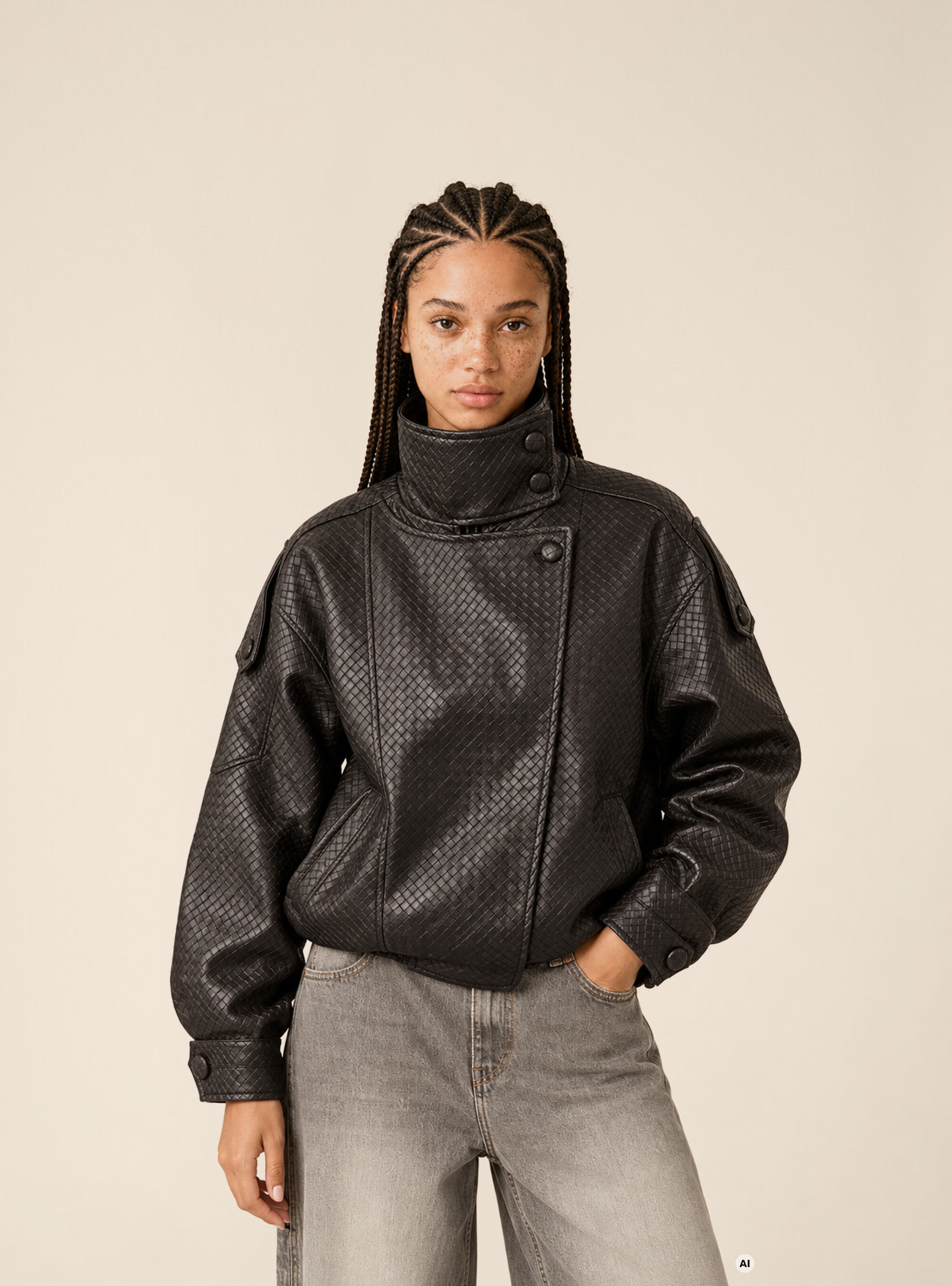 Blouson bomber effet cuir tress&eacute;