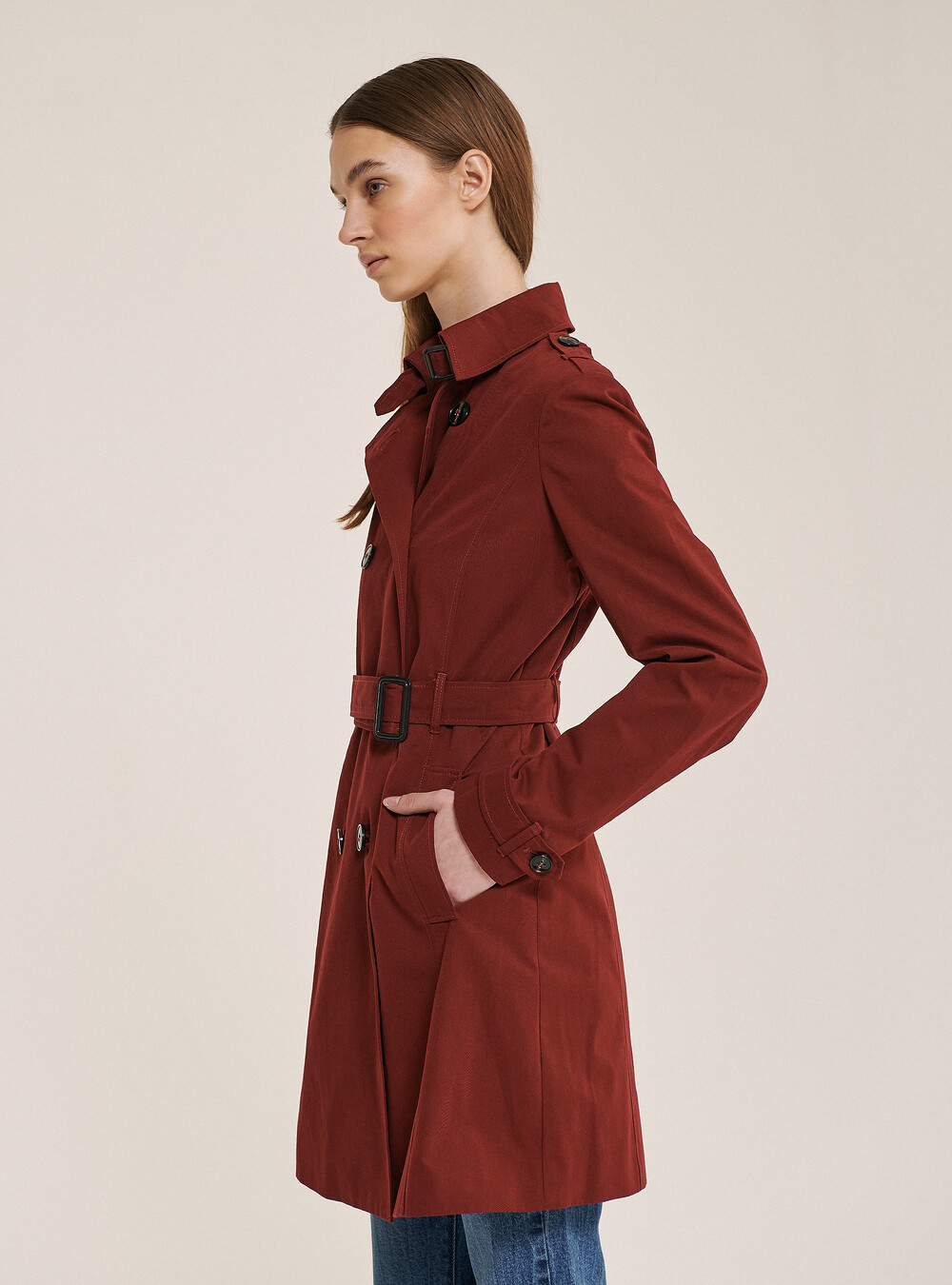 Overcoat Dufflecoat Bordeaux Trench Coat With Belt