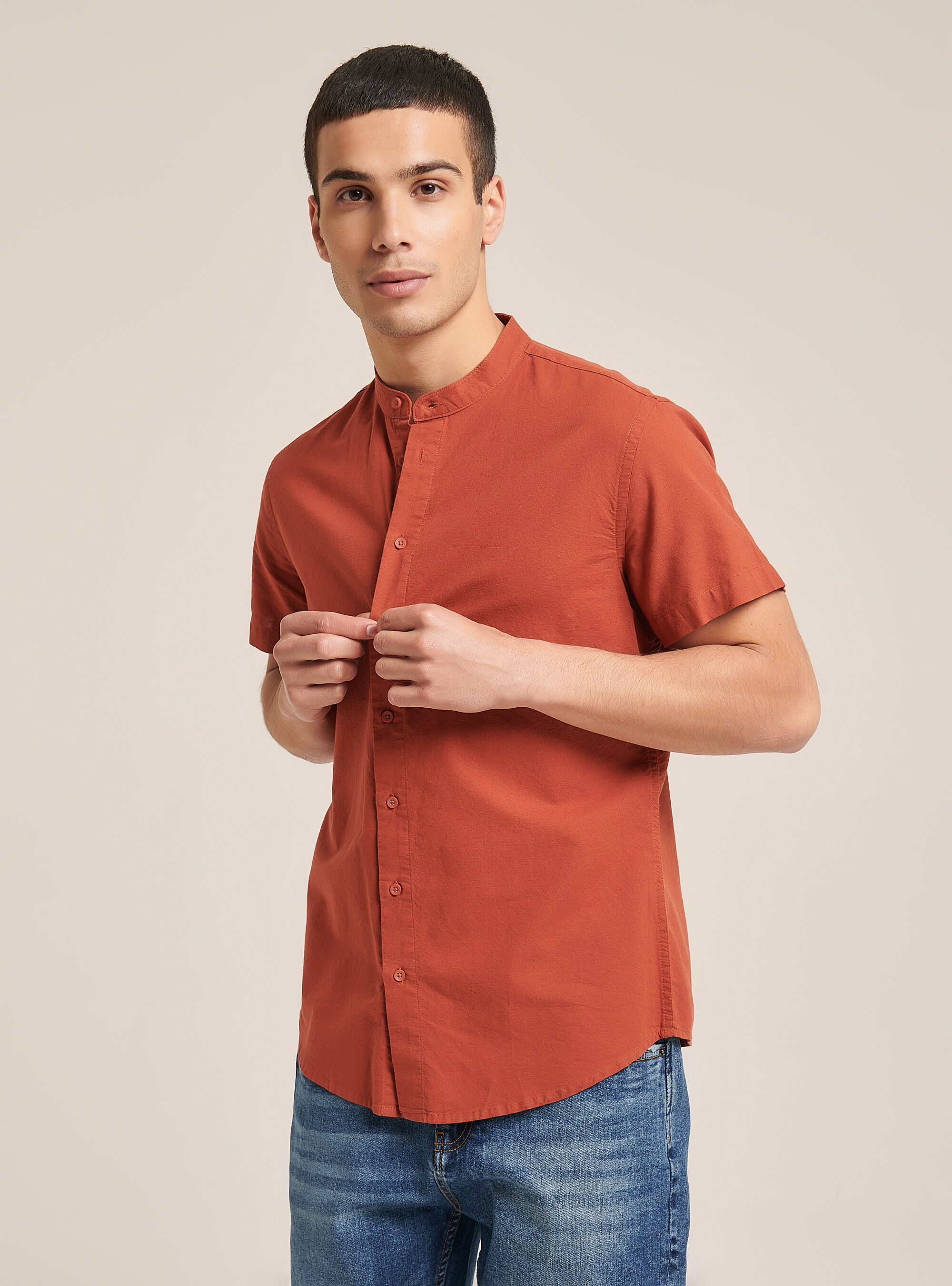 Chemise unie &agrave; manches courtes, C5549 RUSTY