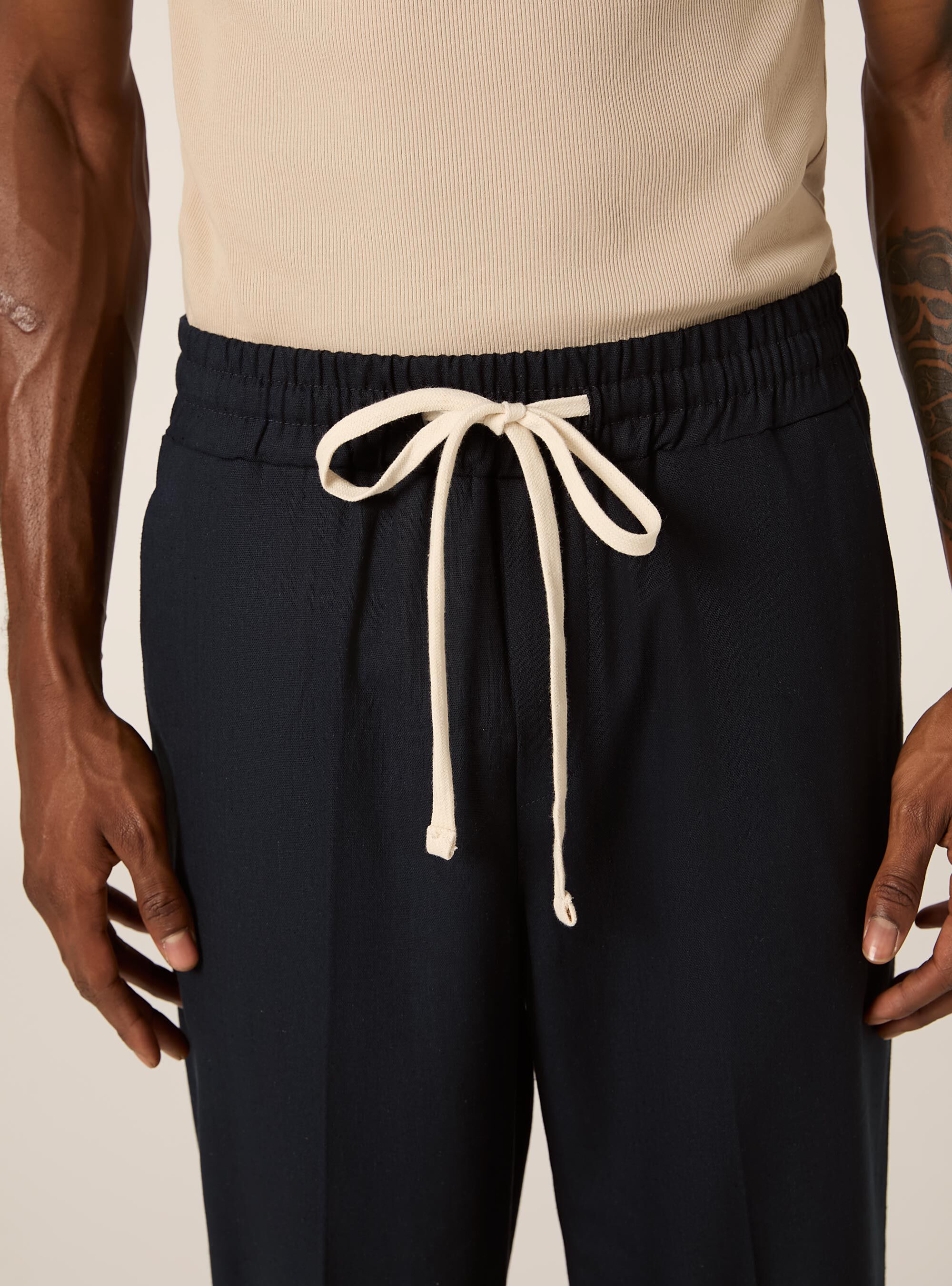 Linen blend jogger trousers, NA1 NAVY DARK