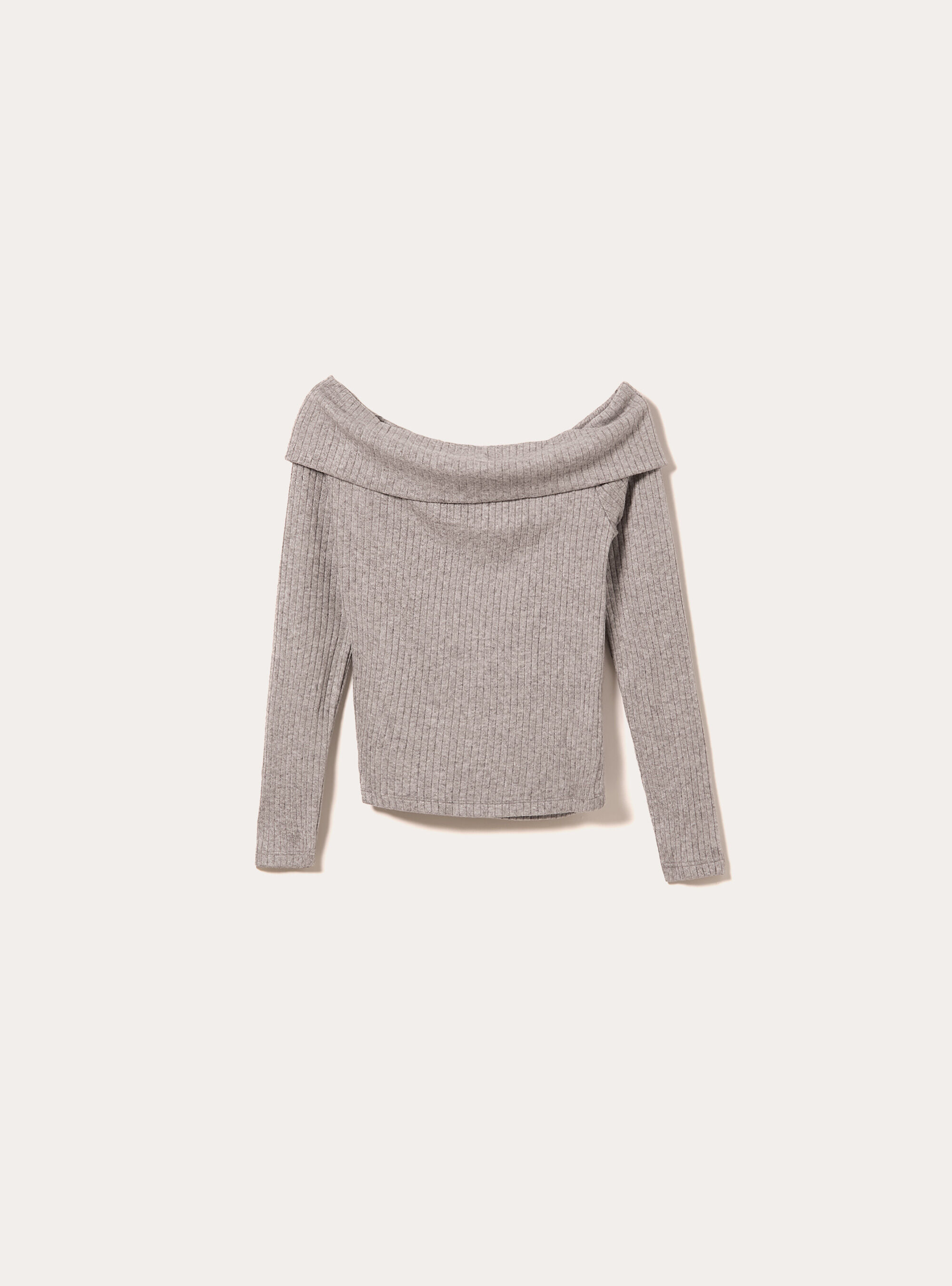 Pullover with ribbed bardot neckline, MGY2 GREY MEL MEDIUM