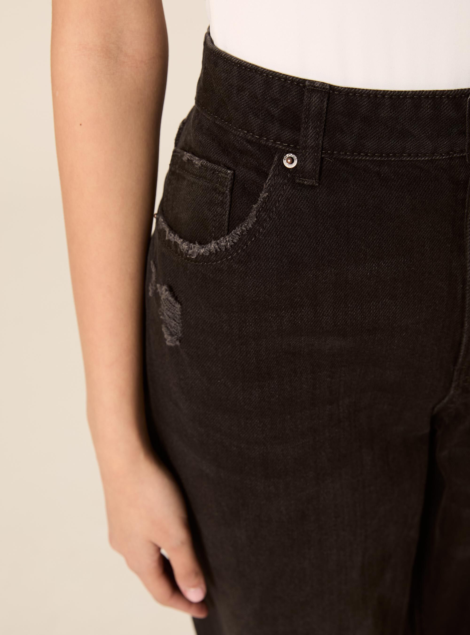 Mom fit jeans with rips, D000 BLACK