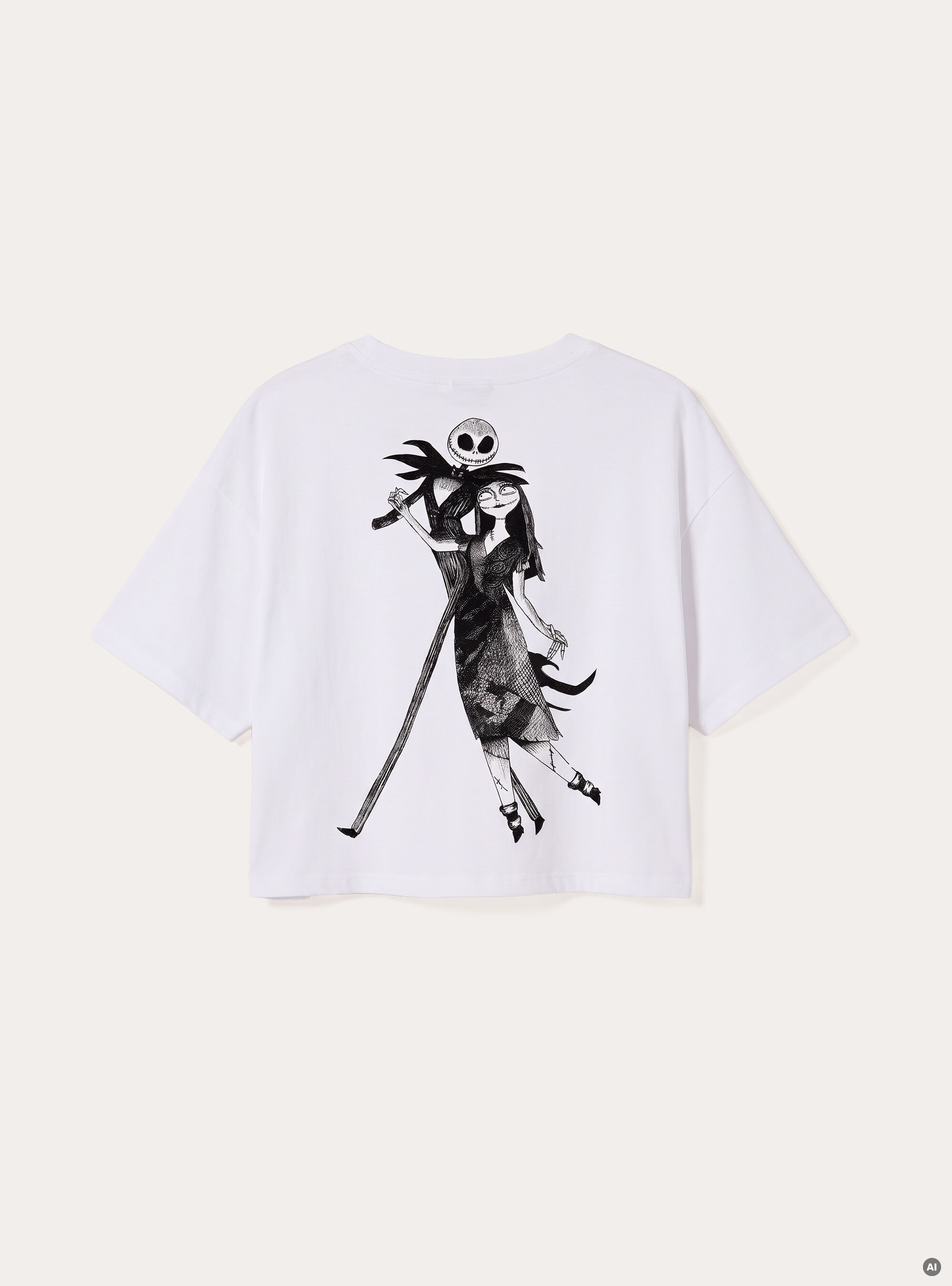 Camiseta crop con estampado Nightmare Before Christmas, WH3 WHITE