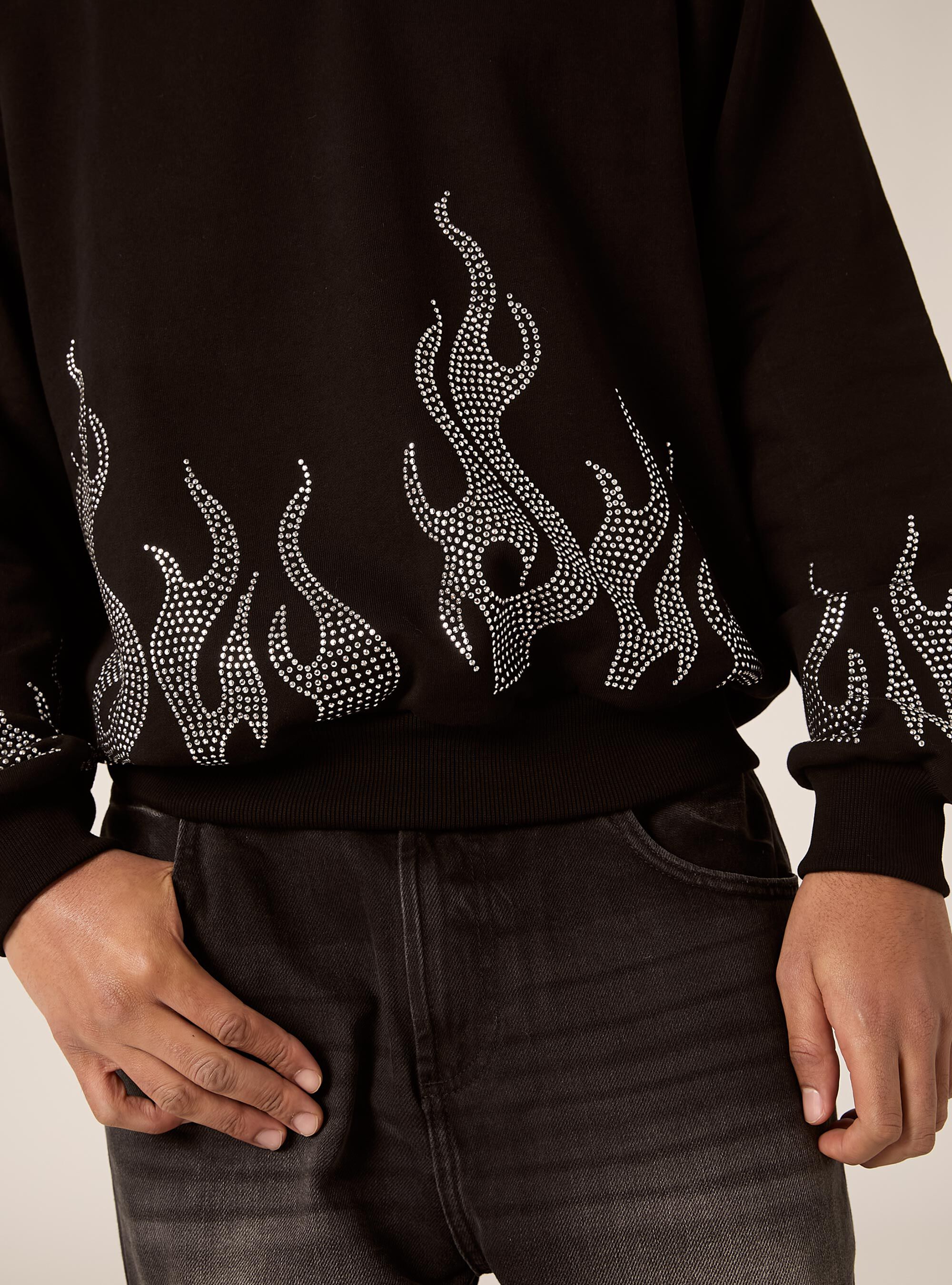 Boxy fit sweatshirt with rhinestones, BK1 BLACK