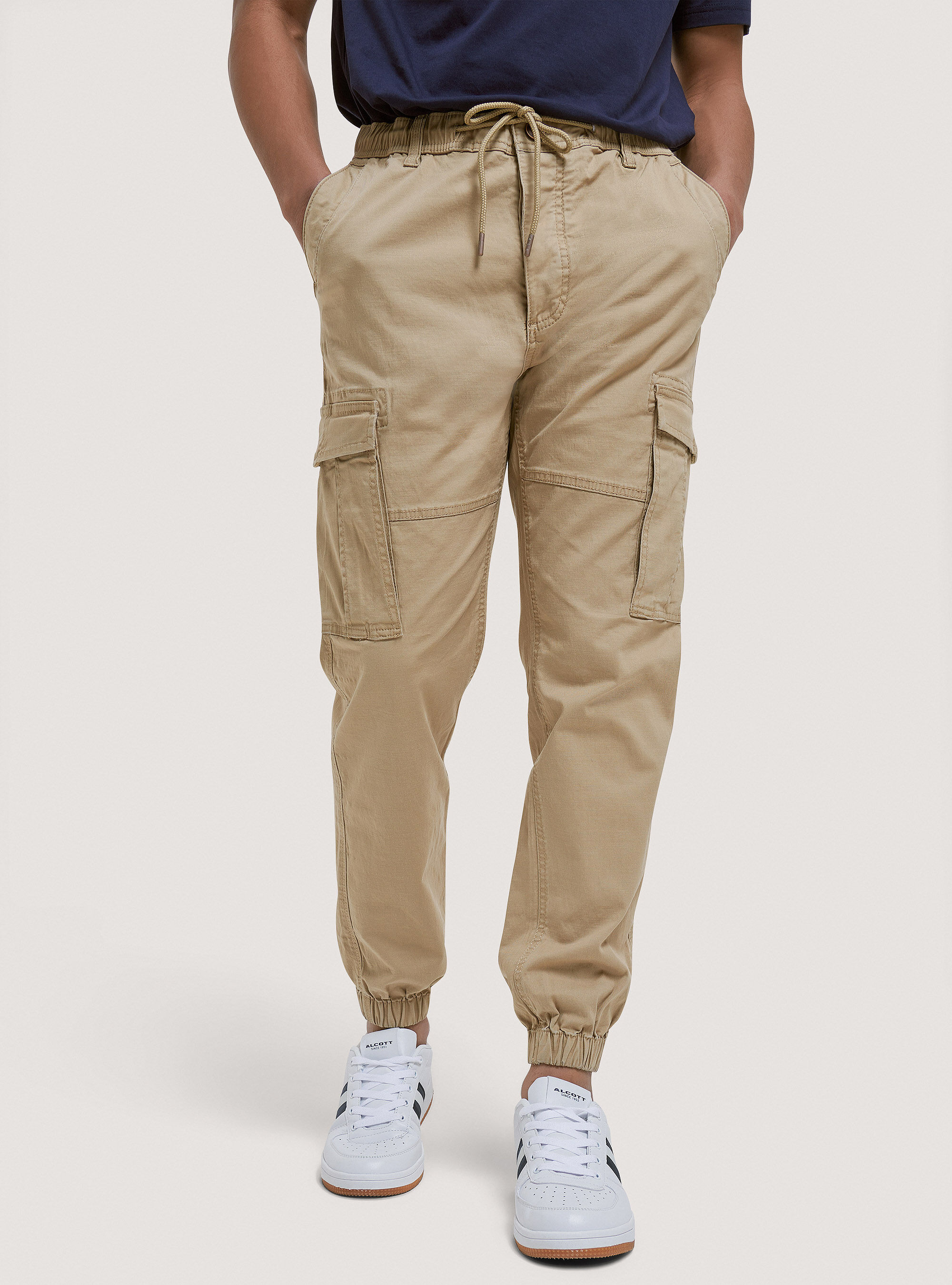 Pantalones cargo de sarga el&aacute;stica, C5488 BEIGE