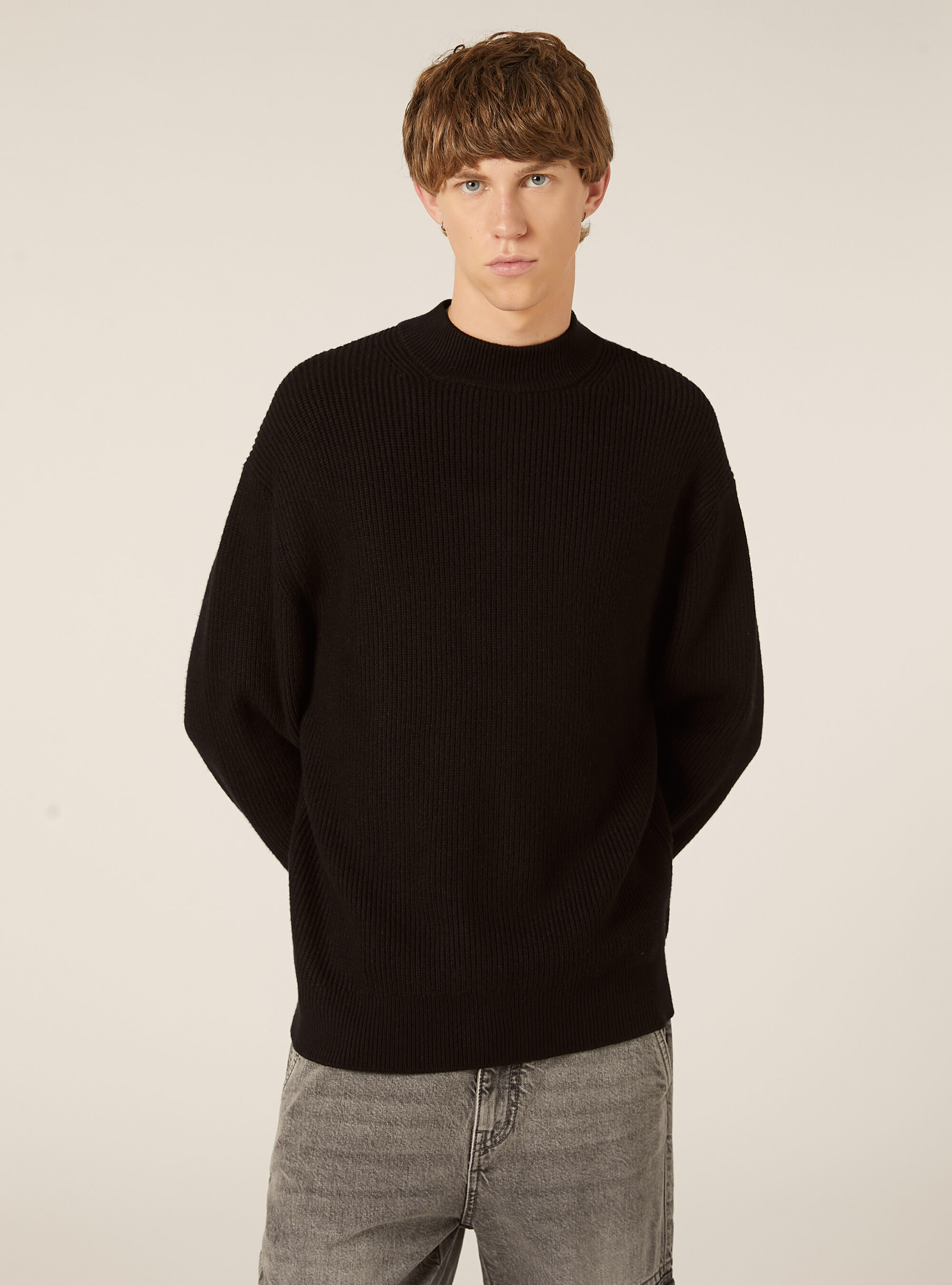 Soft mid-neck pullover, BK1 BLACK