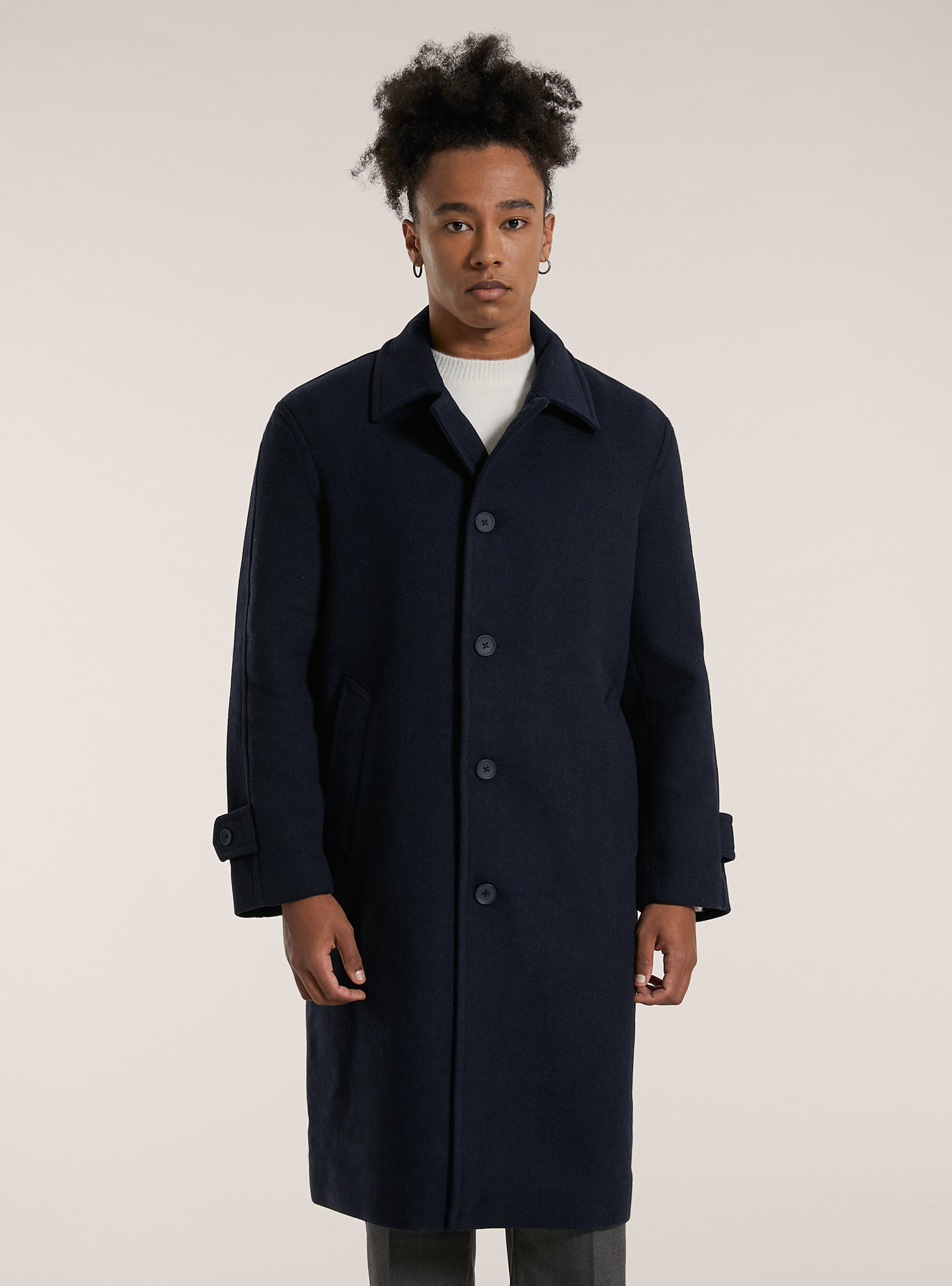 Wool blend long coat with raglan sleeve, NA1 NAVY DARK
