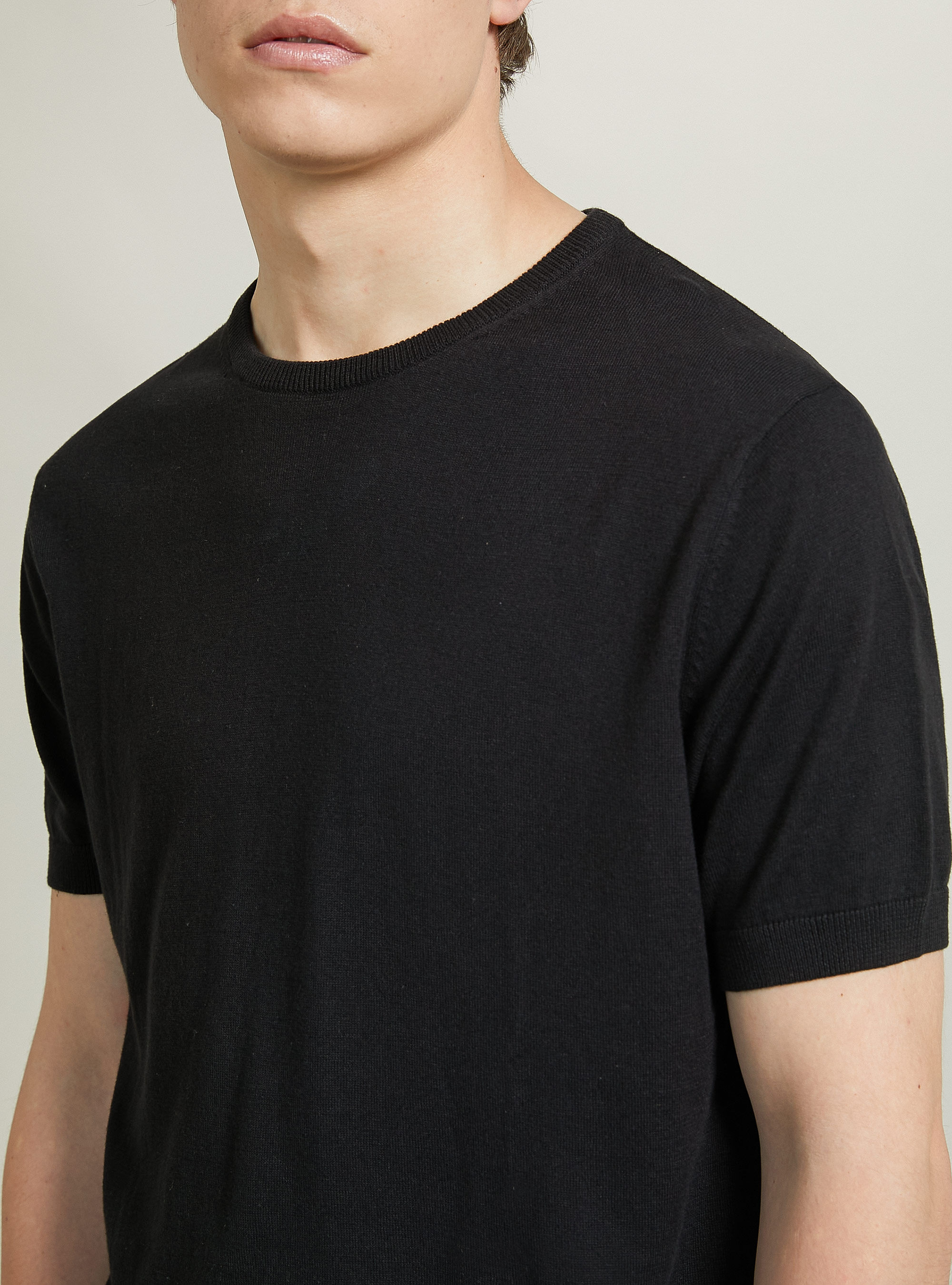 Short-sleeved cotton pullover, BK1 BLACK