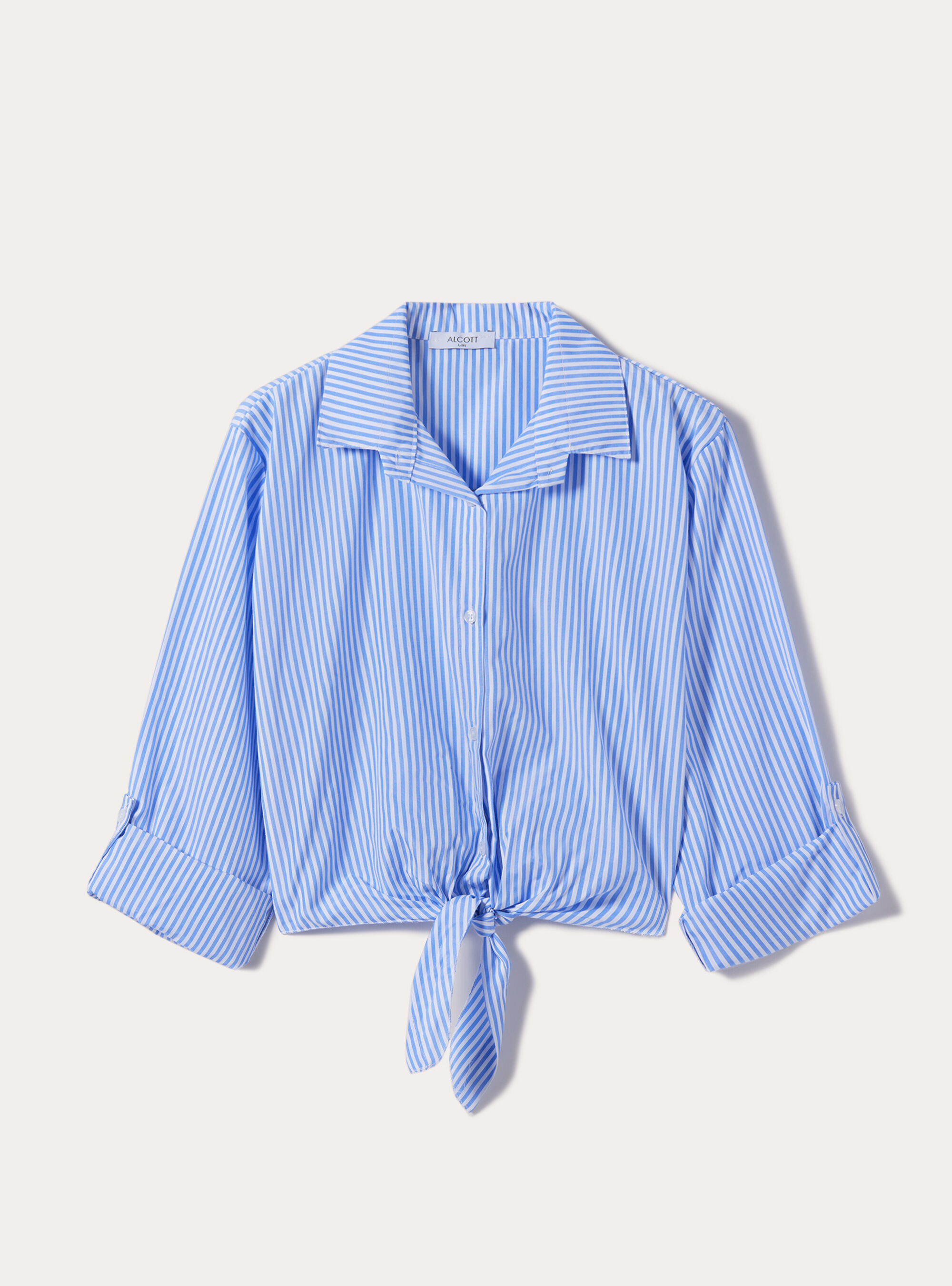 Striped poplin cropped shirt, AZ3 AZURE LIGHT