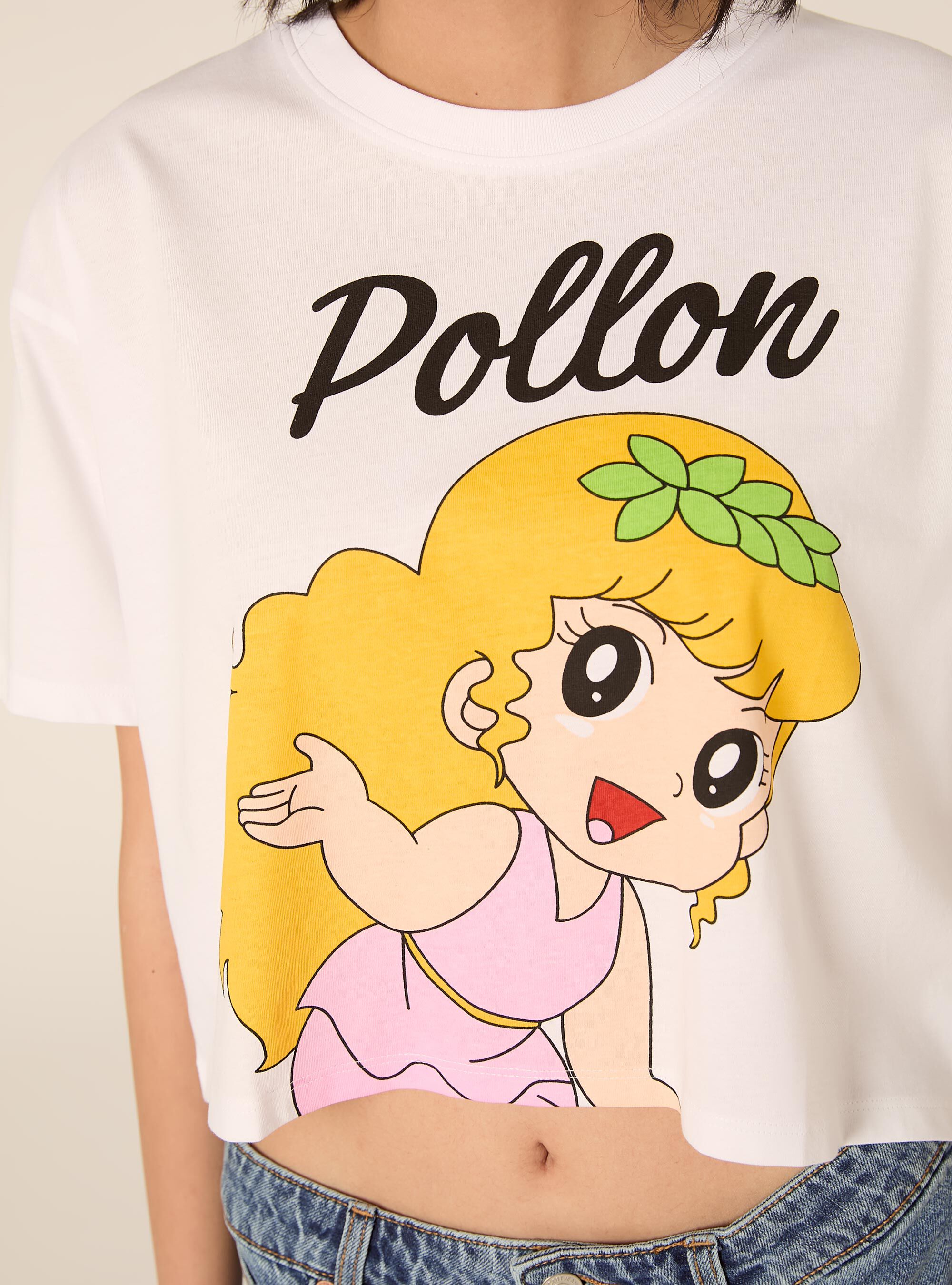 T-shirt pollon licenza crop fit, WH3 WHITE