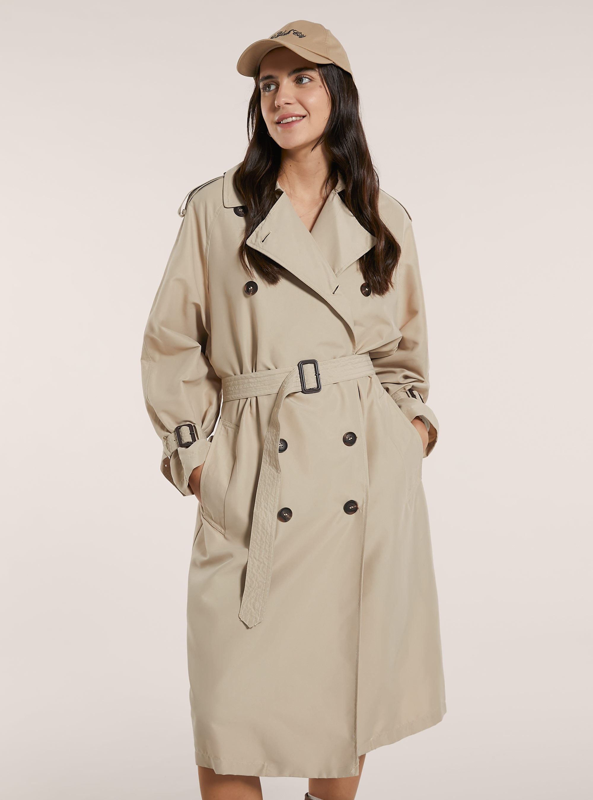 Trench lungo con cintura, BG3 BEIGE LIGHT