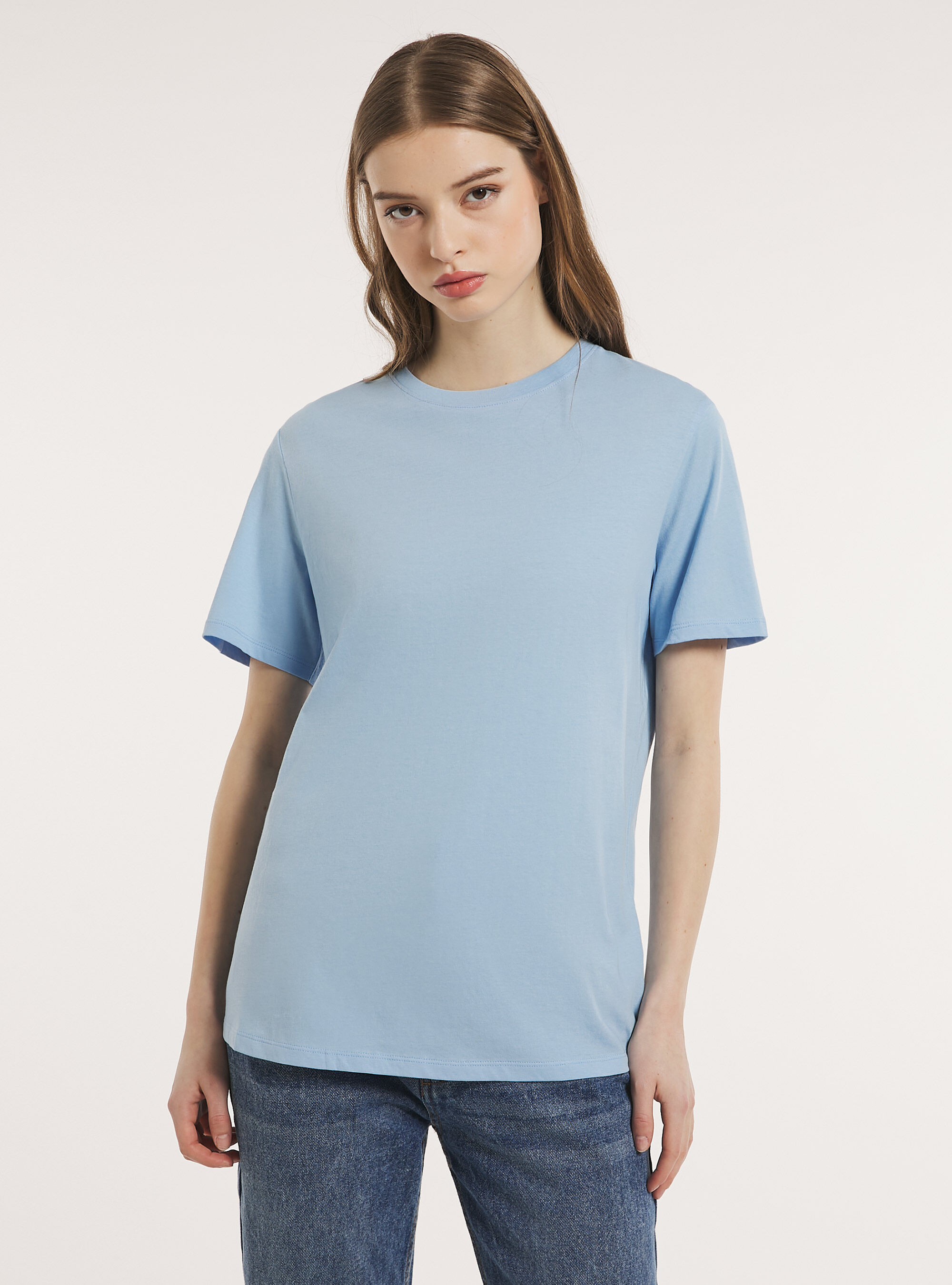 T-shirt en coton &agrave; col ras du cou, AZ3 AZURE LIGHT
