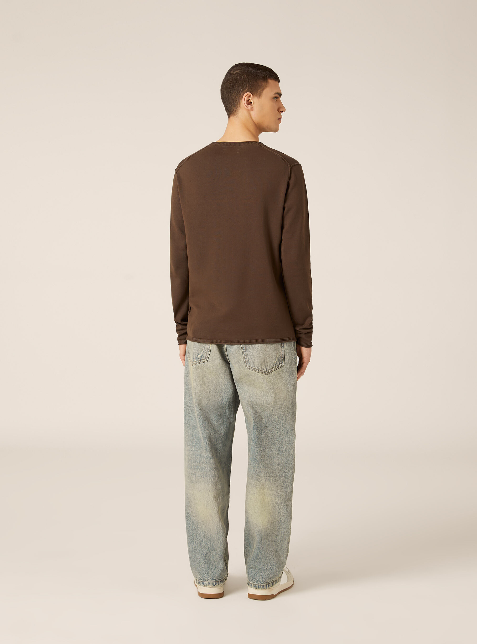 Pullover girocollo in cotone, BR2 BROWN MEDIUM