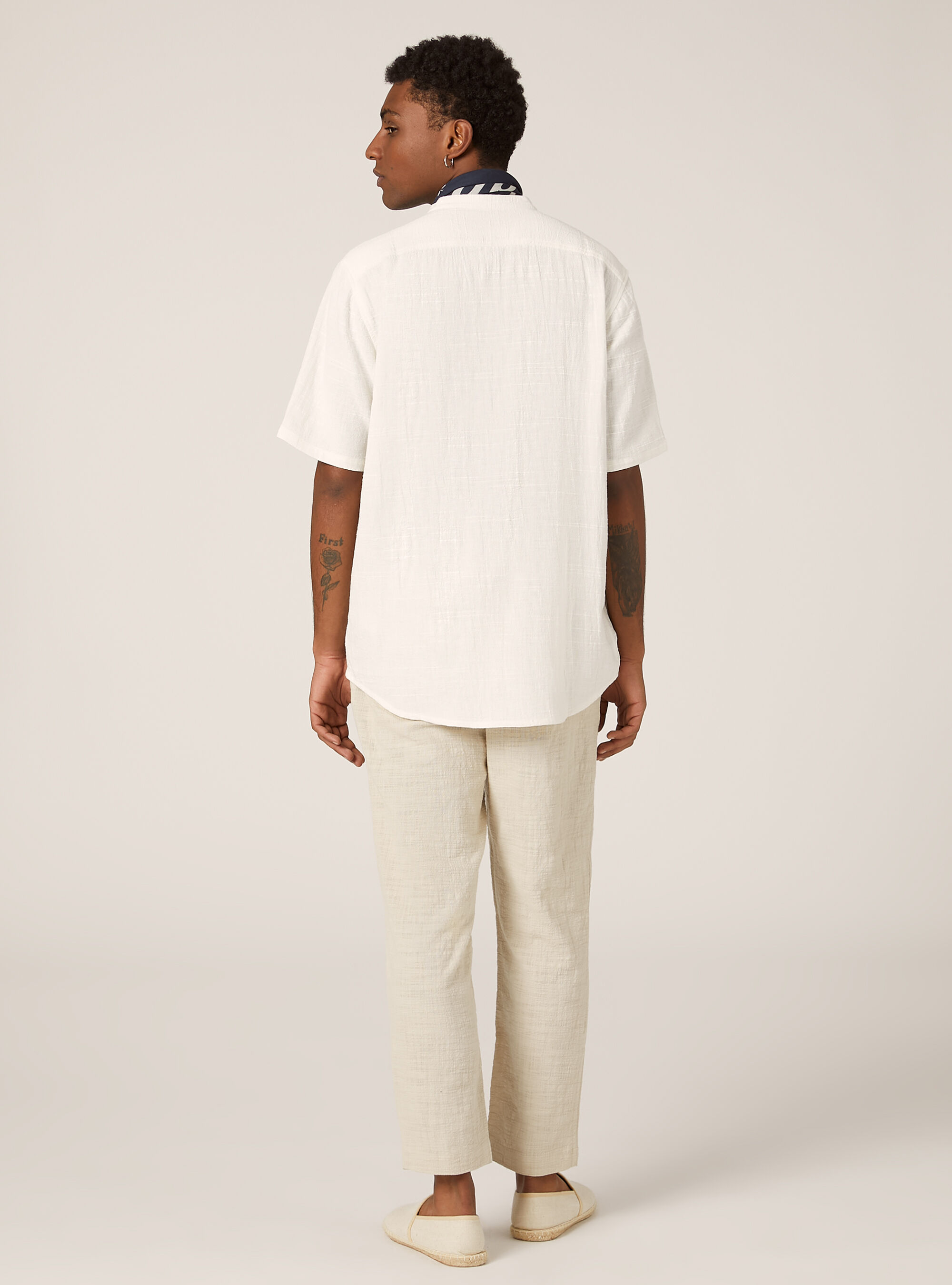 Linen blend shirt with Korean collar, WH2 WHITE