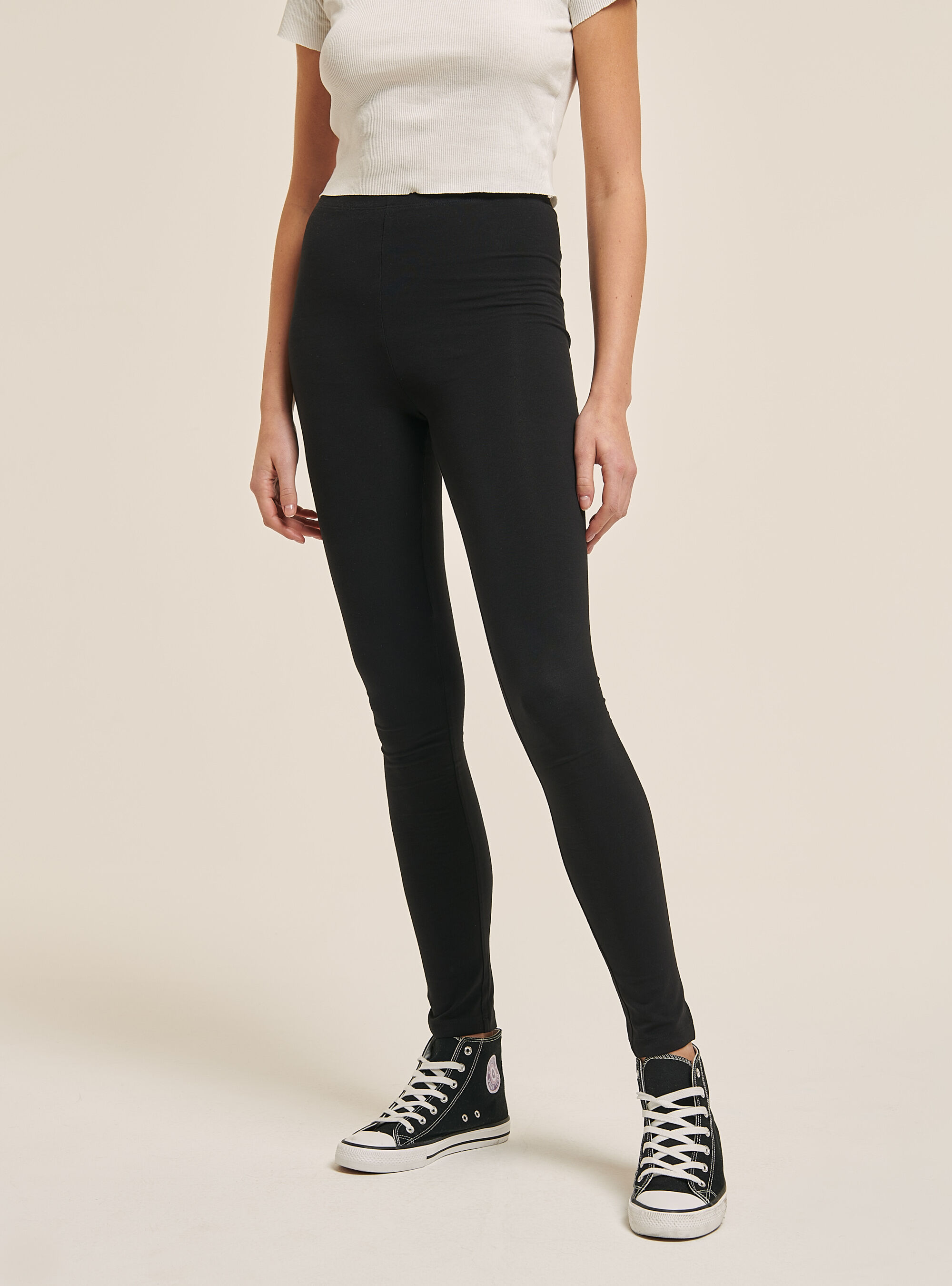 Cotton stretch basic leggings, BLACK
