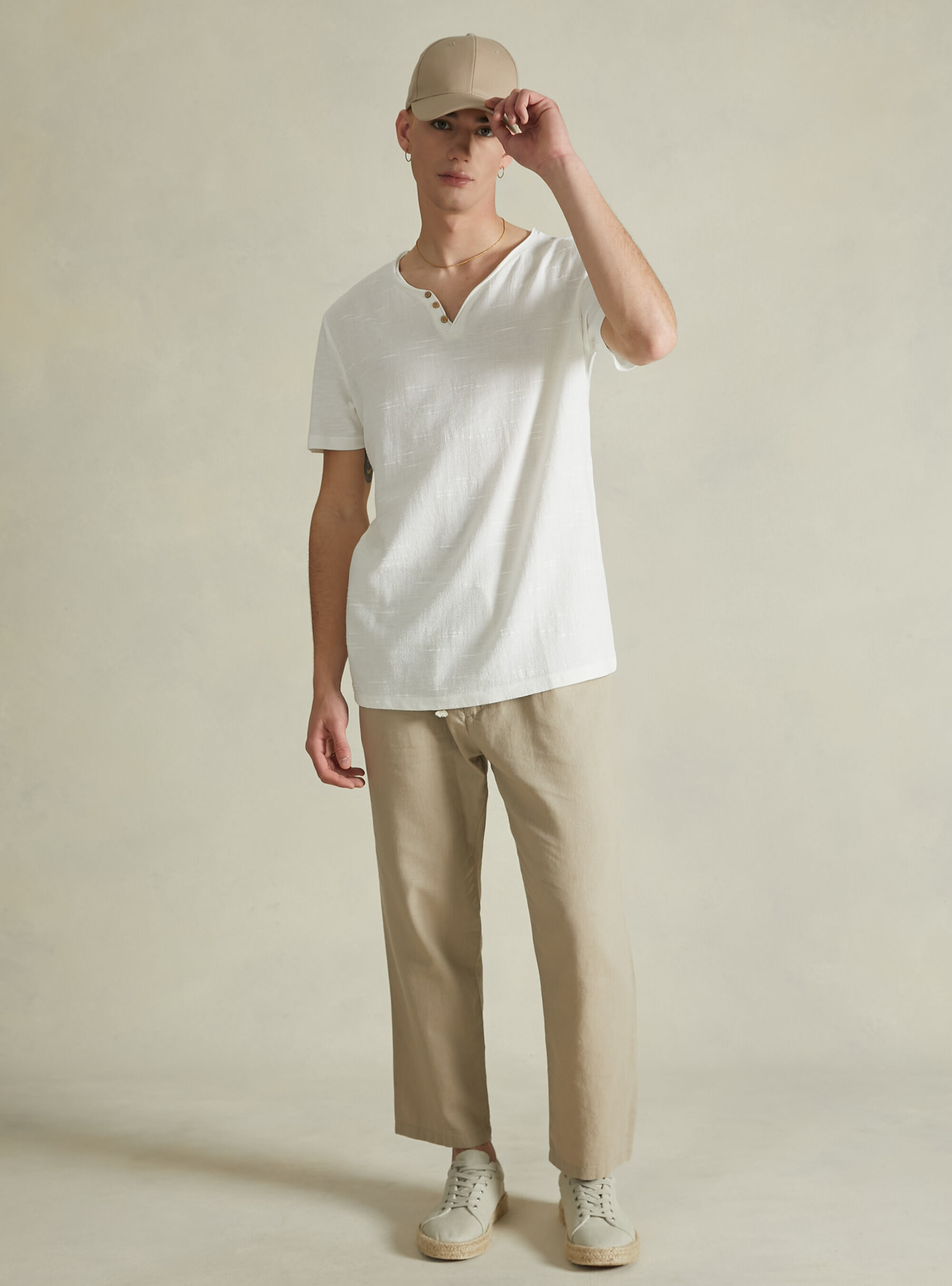 Linen blend V-neck T-shirt, WH2 WHITE