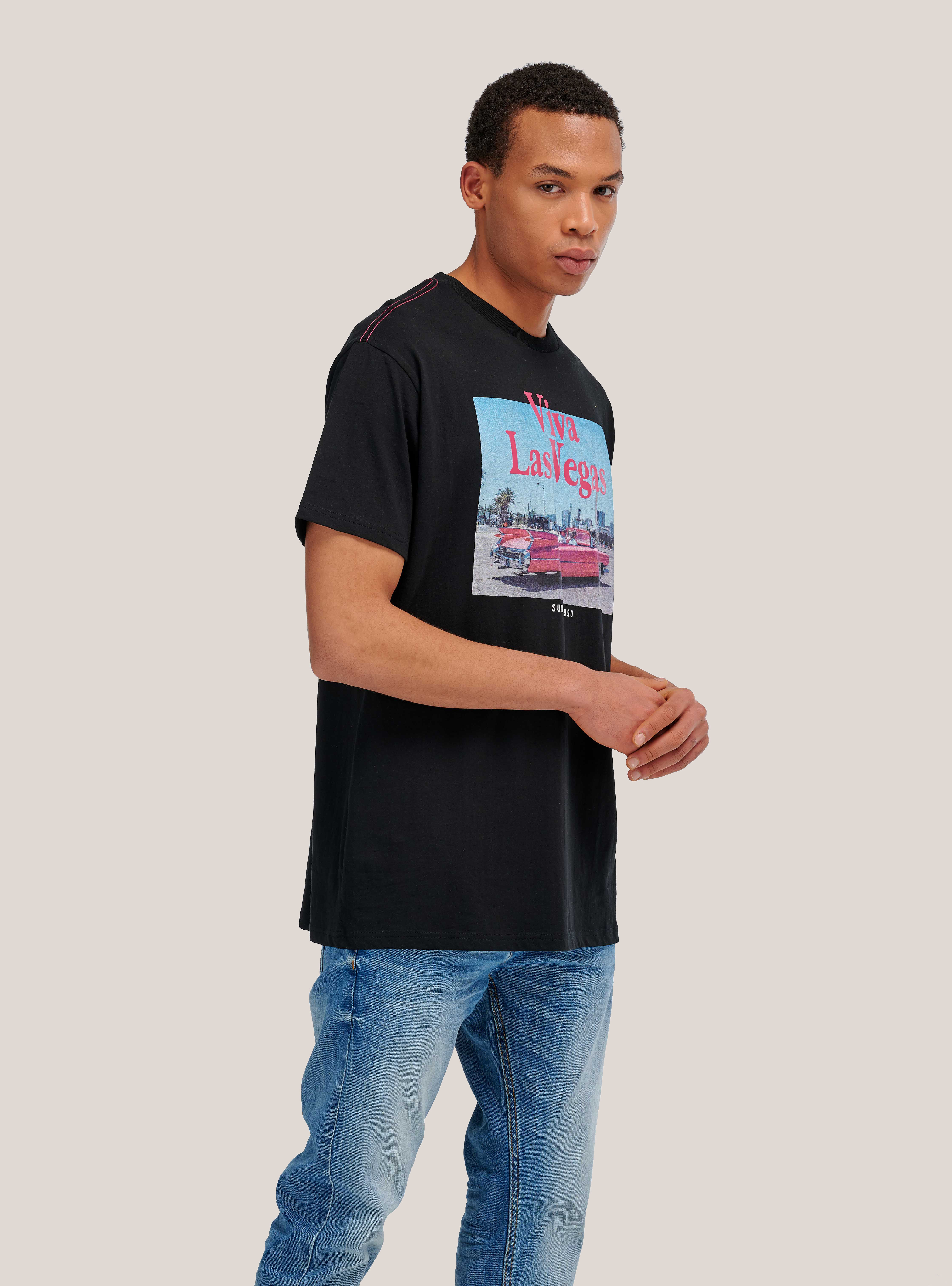 Camiseta con estampado de ciudad, NEGRO