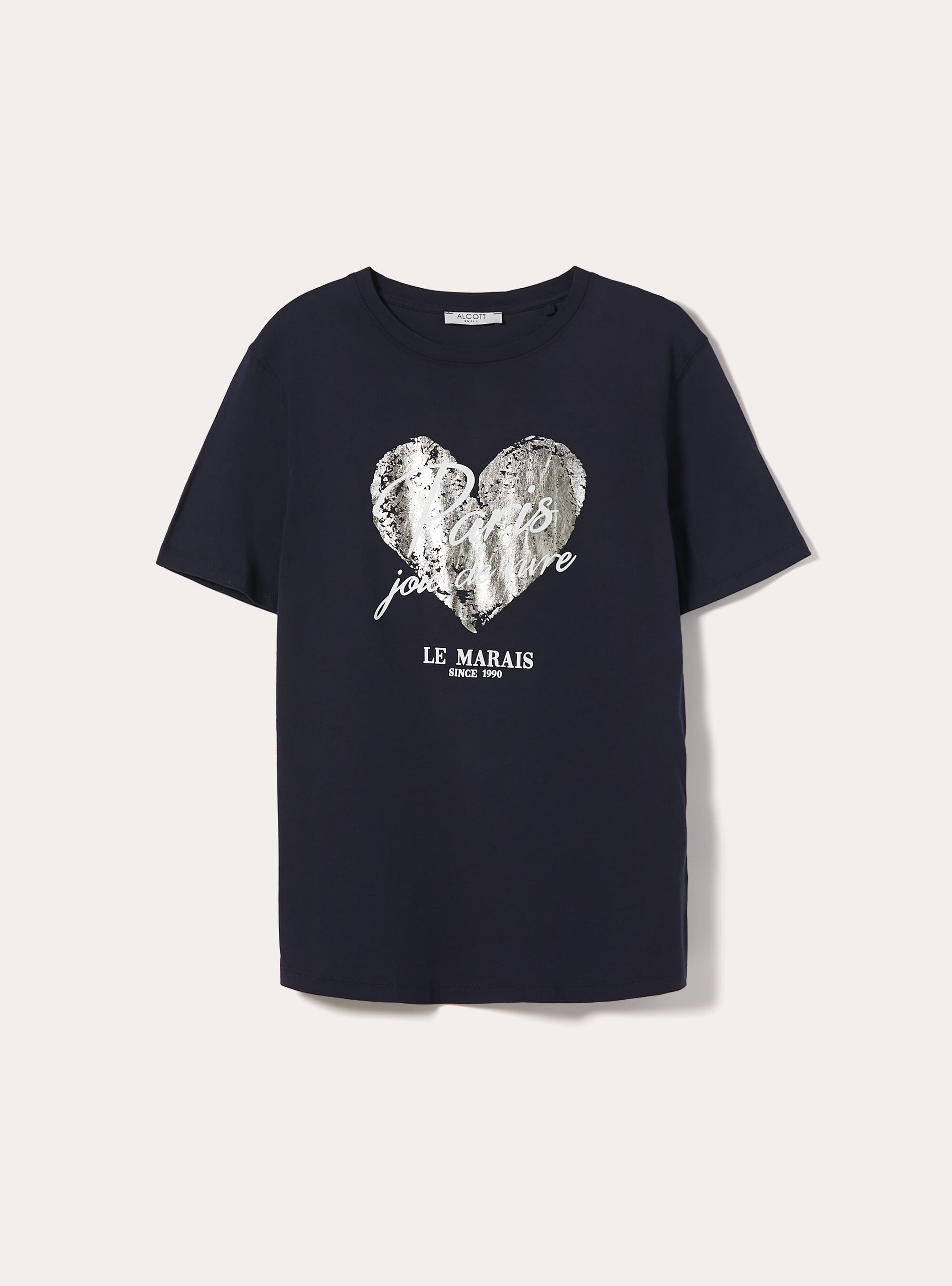 Maglietta con stampa metallizzata, NAVY CHIARO