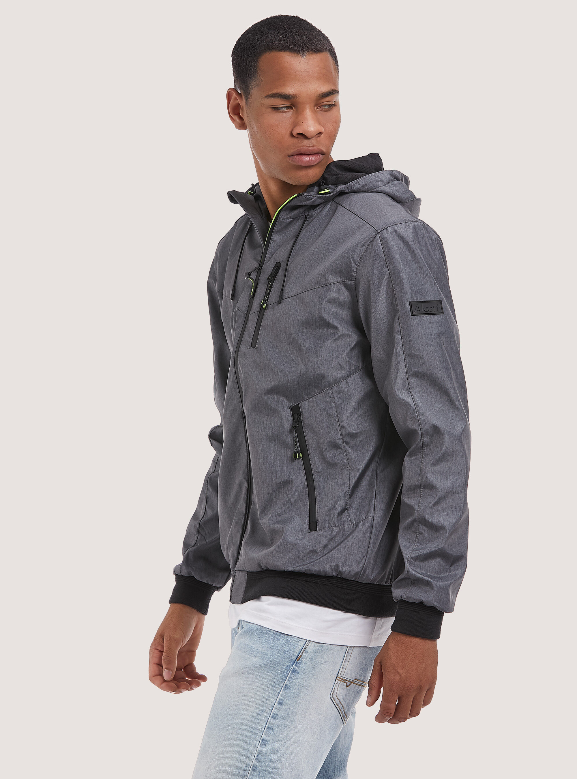 Grey hooded bomber jacket sales