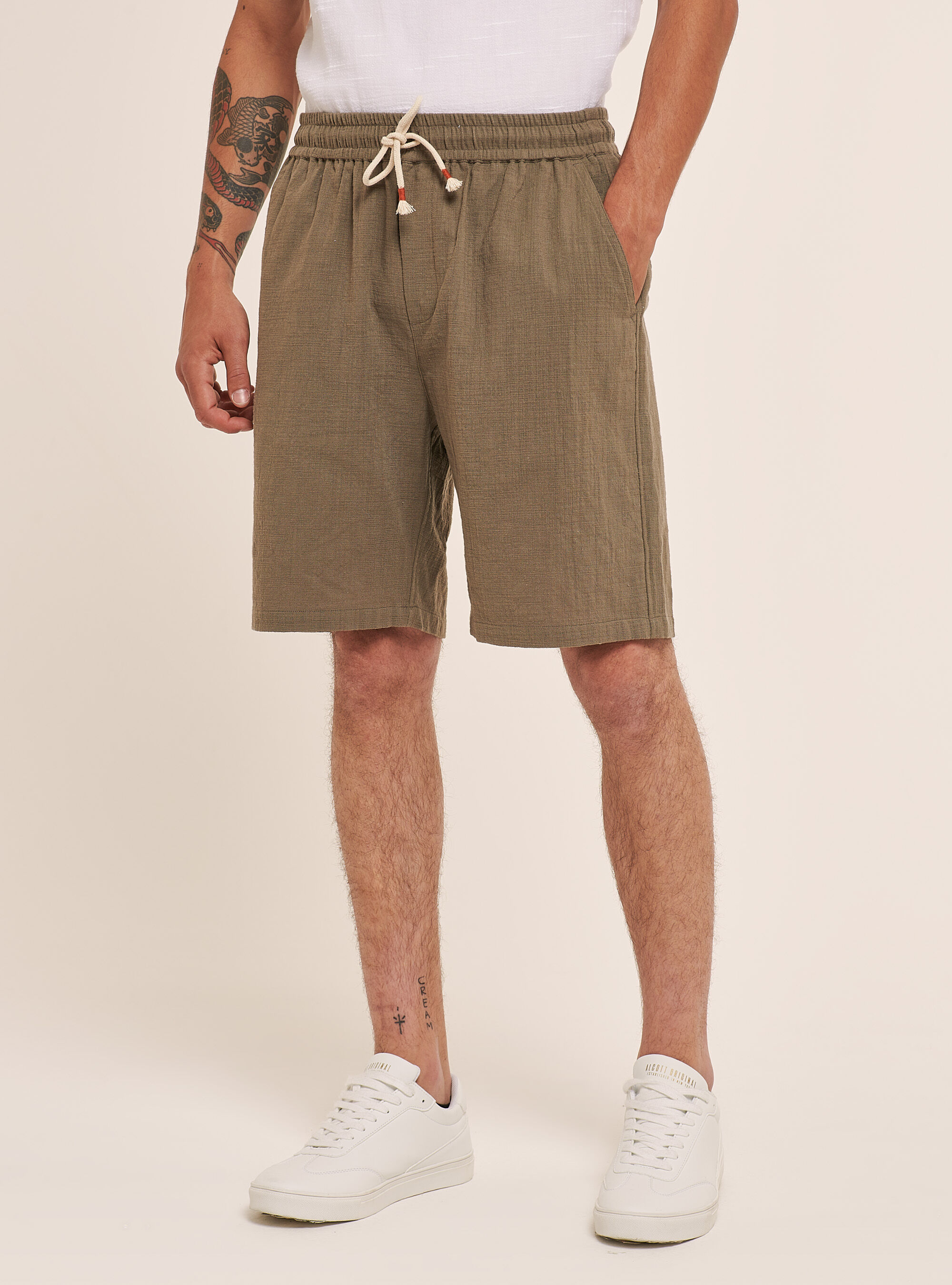 Cotton Bermuda shorts with elasticated waistband, C5602 TORTORA