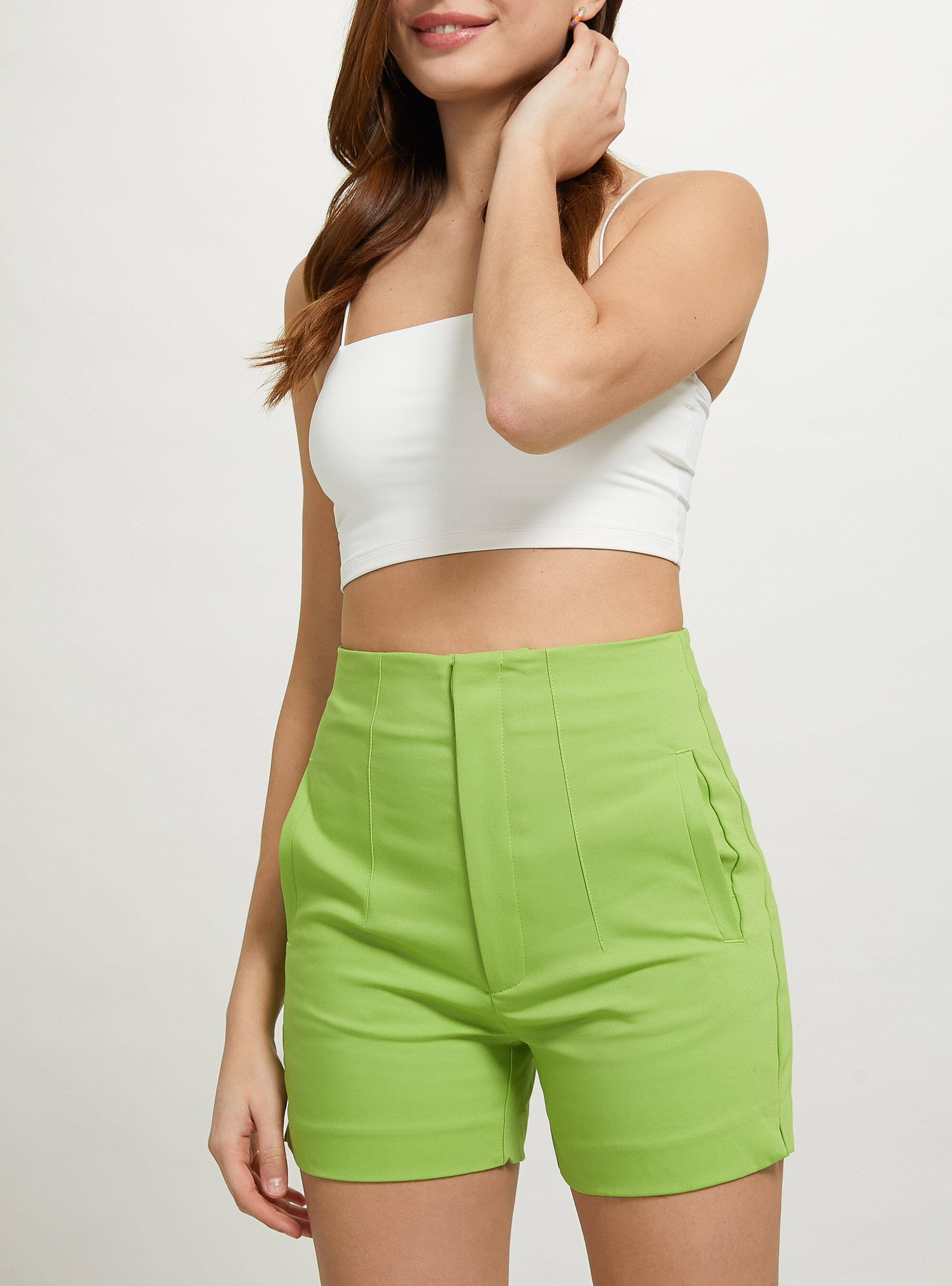 Shorts with double pleats, GN3 GREEN LIGHT