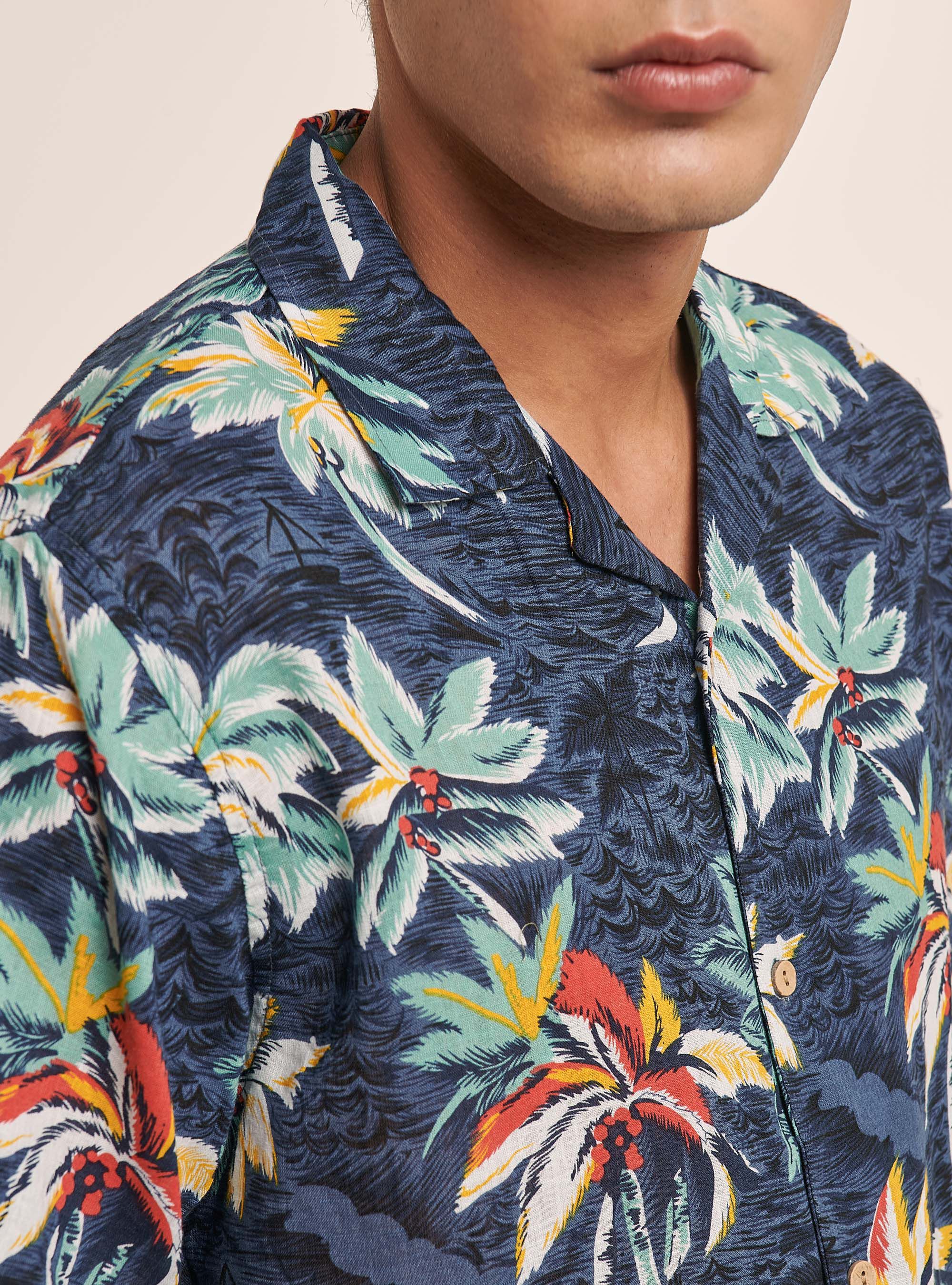 Hawaiian Print Linen Blend Shirt
