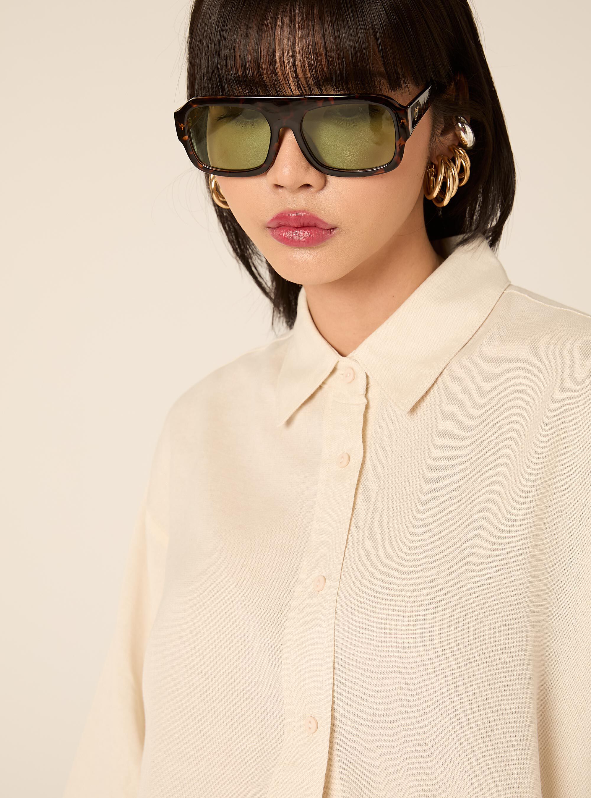 Camicia in misto lino tinta unita, CR2 CREAM MEDIUM