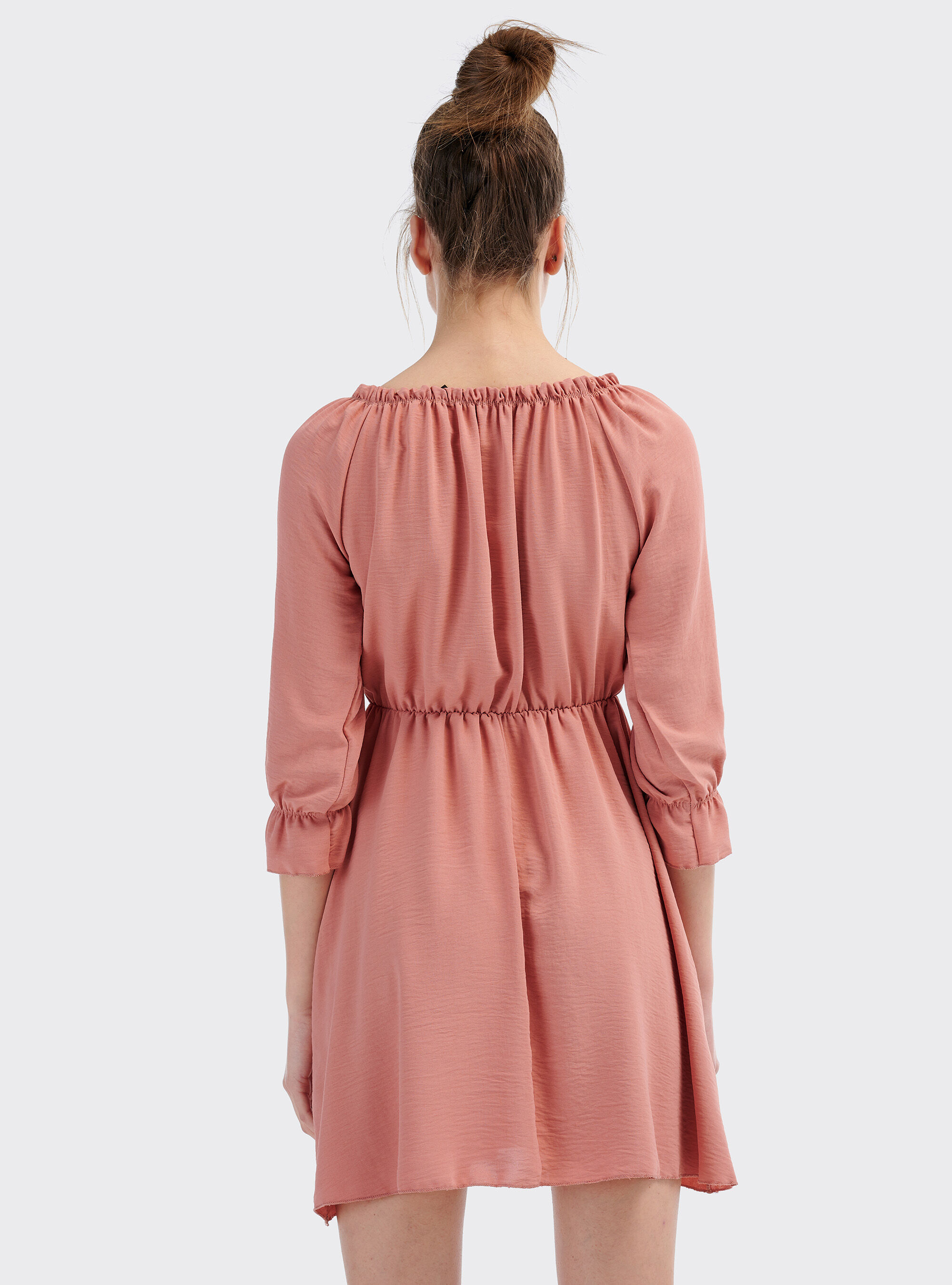 Kleid mit Bardot-Ausschnitt und elastischem Bund an der Taille, C501 PINK