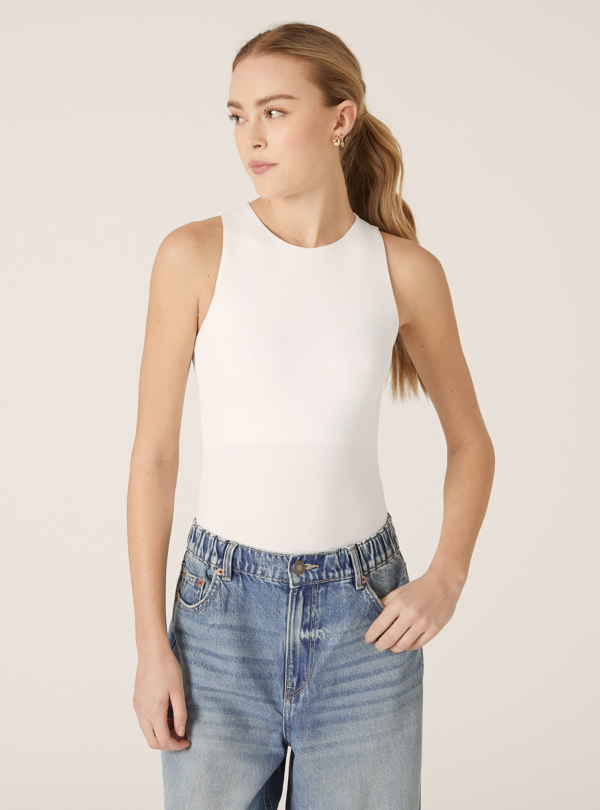 Body avec encolure licou stretch, WH3 WHITE